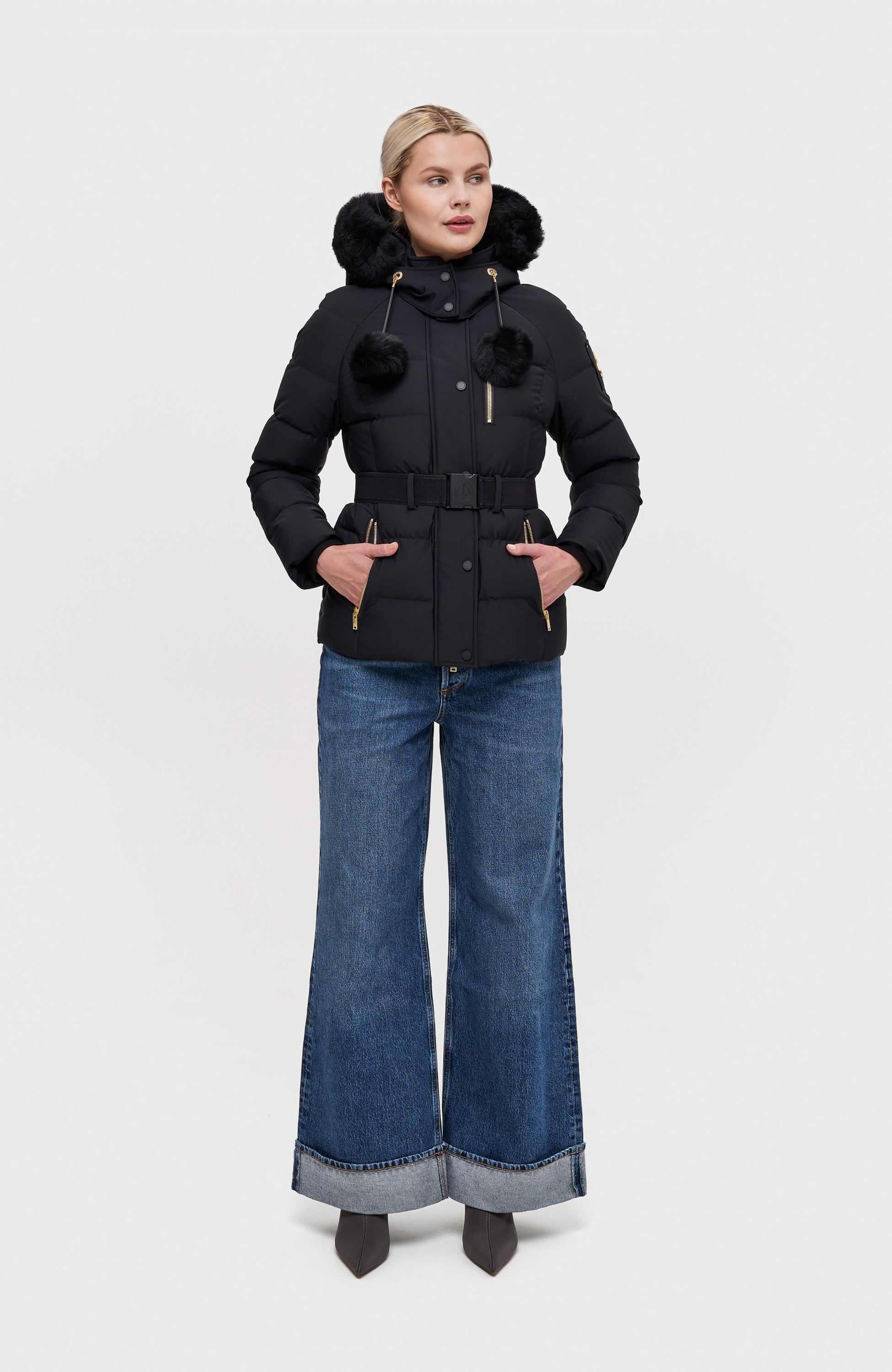 Moose knuckles Black Gold-detail belted jacket cambria image 6