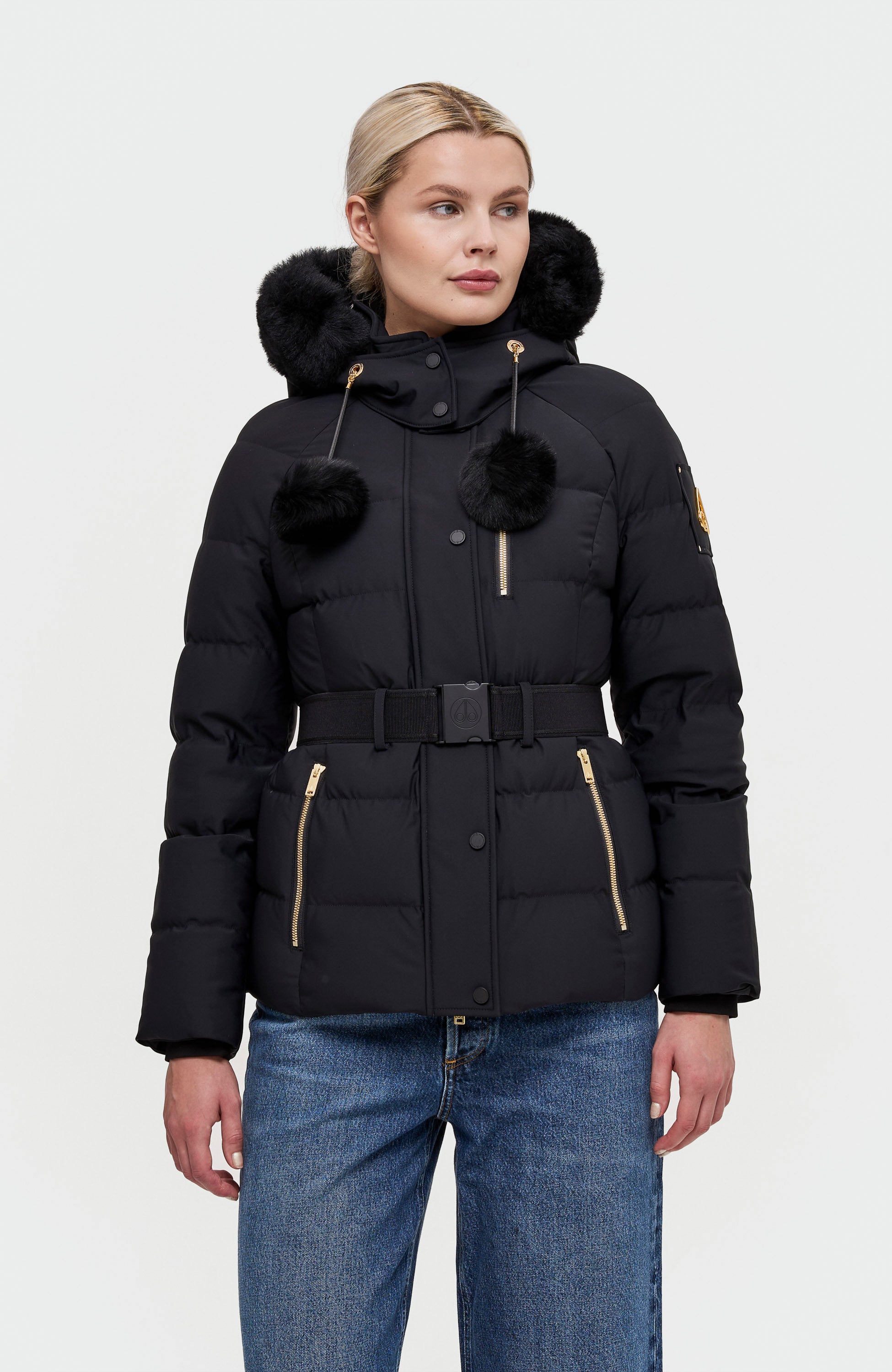 Moose knuckles Black Gold-detail belted jacket cambria image 3