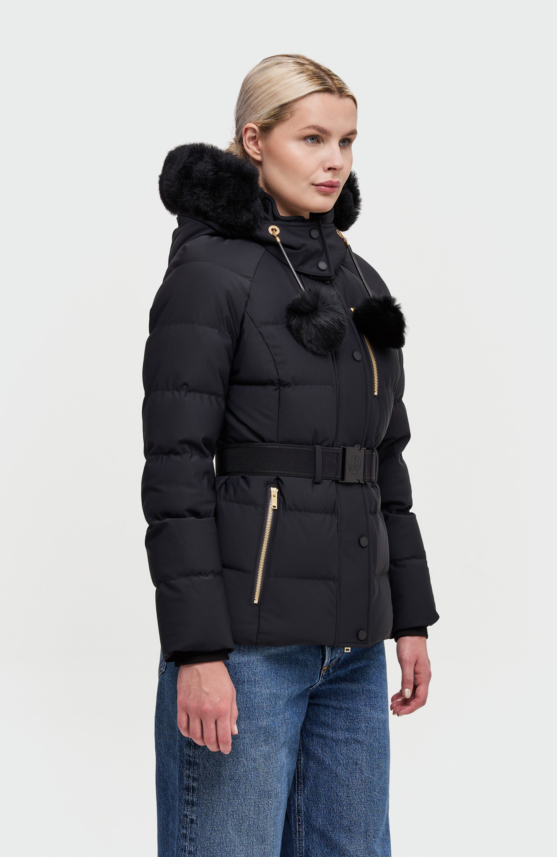 Moose knuckles Black Gold-detail belted jacket cambria image 4