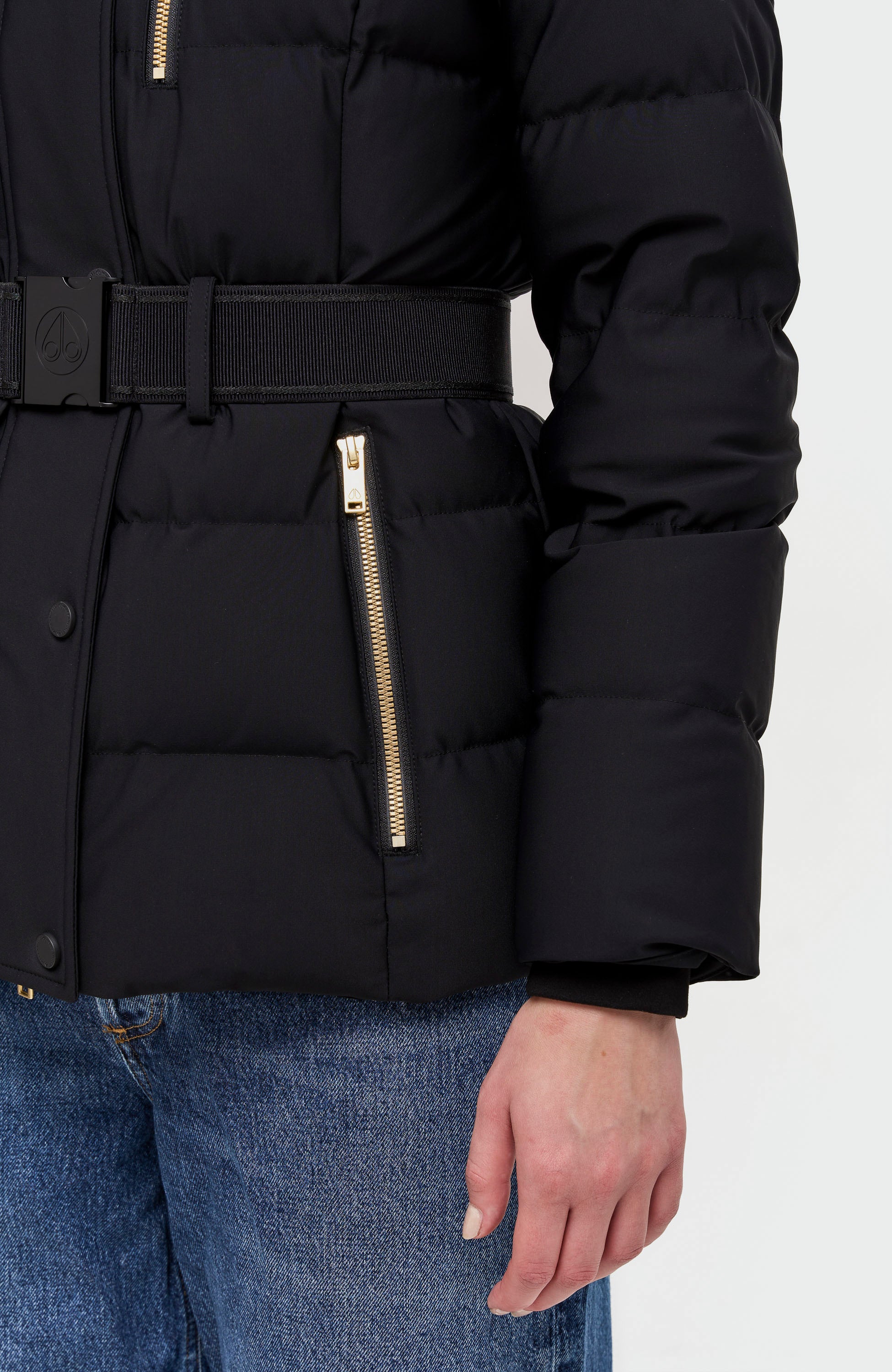 Moose knuckles Black Gold-detail belted jacket cambria image 14