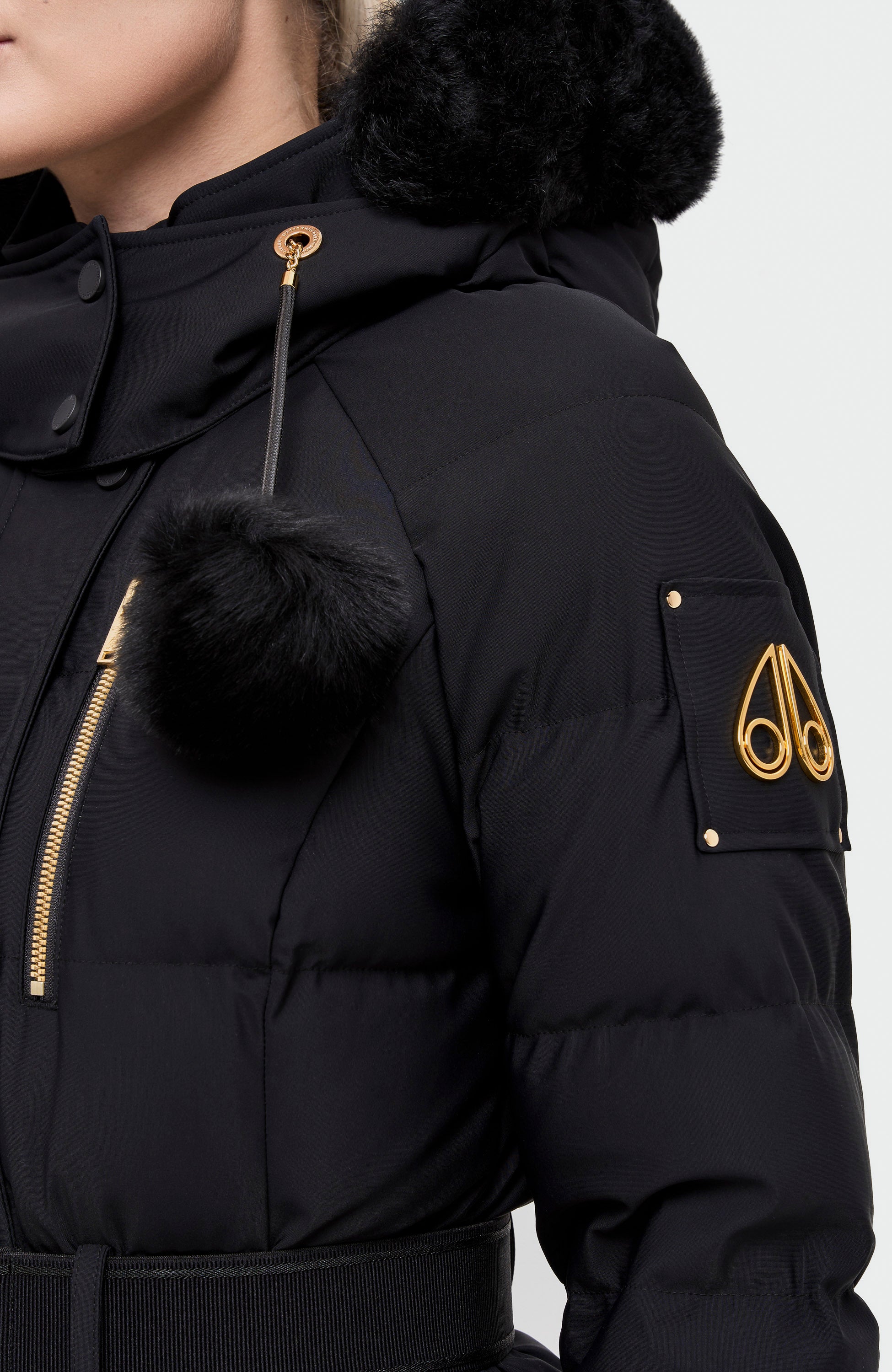 Moose knuckles Black Gold-detail belted jacket cambria image 12