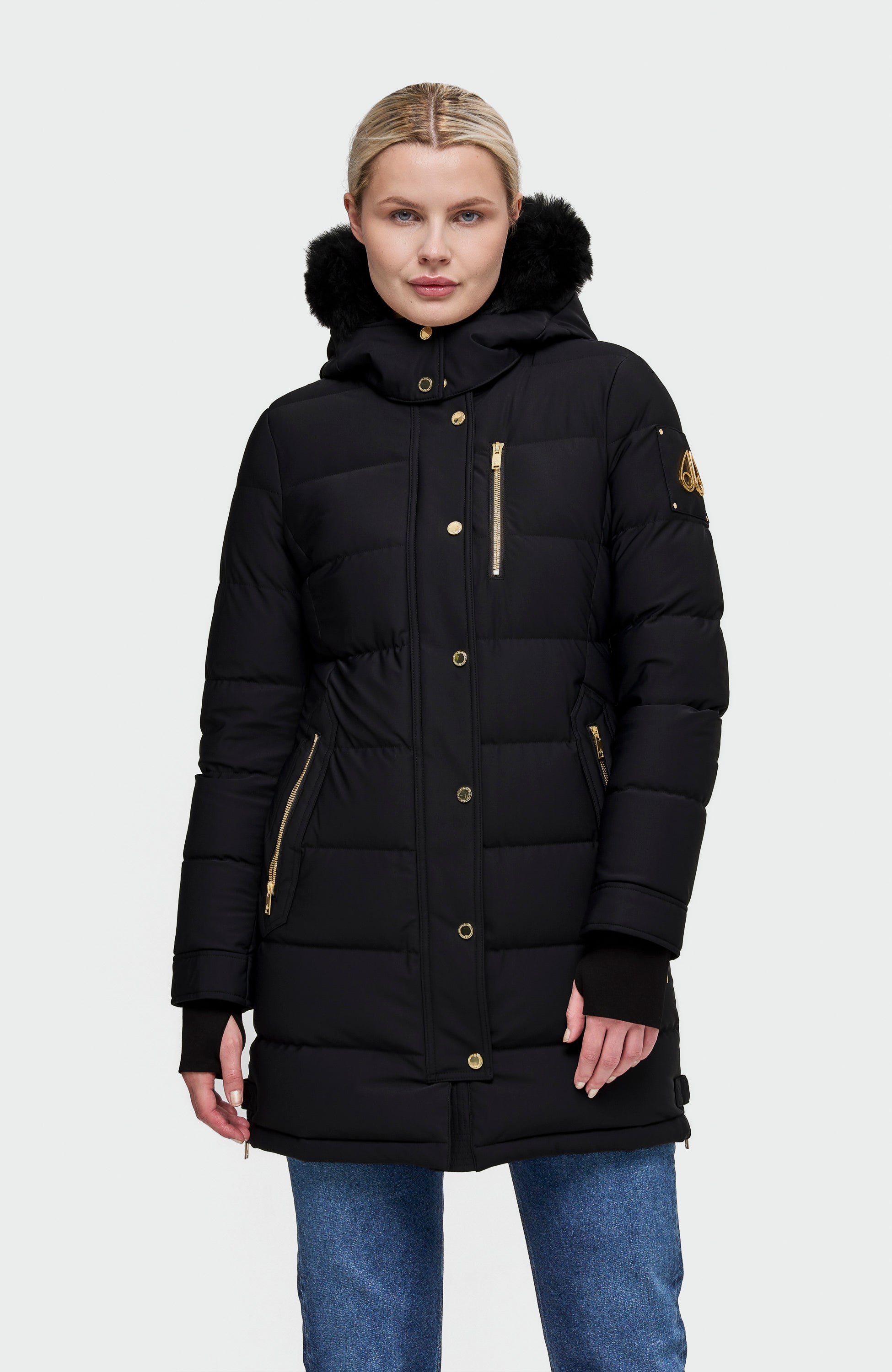 Moose knuckles Black Parka z detalami w kolorze złotym watershed image 3