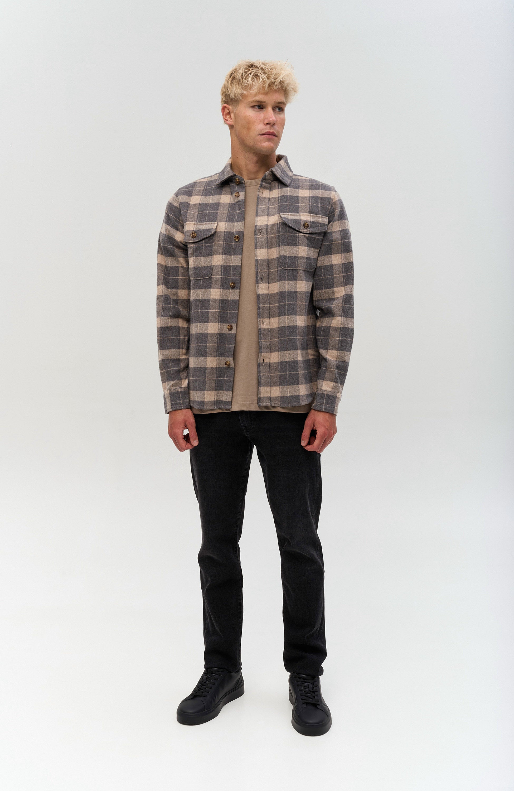 Les deux Grey Flannel check overshirt lennon image 4
