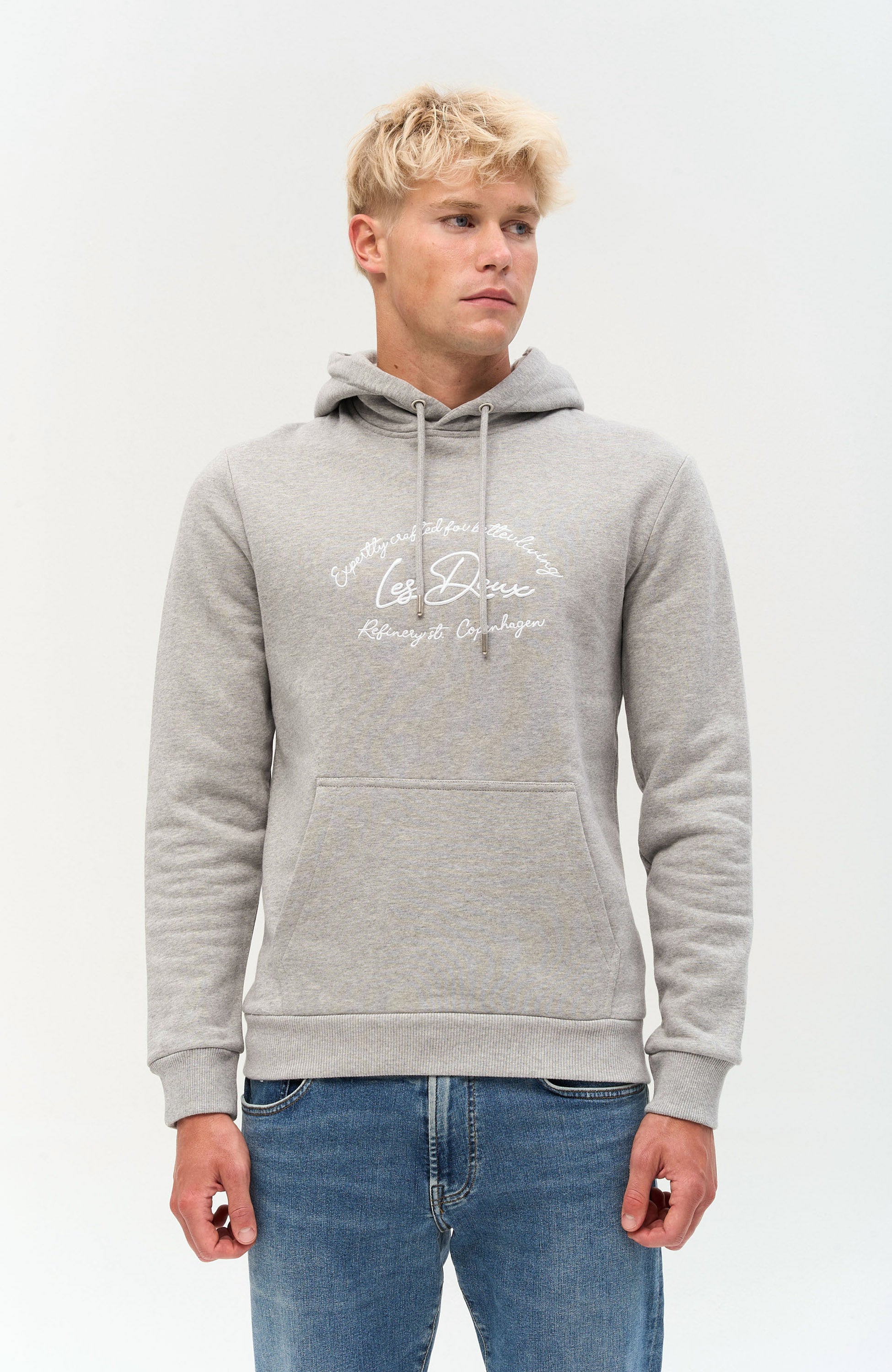 Les deux Grey Embroidered fleece hoodie camden image 1