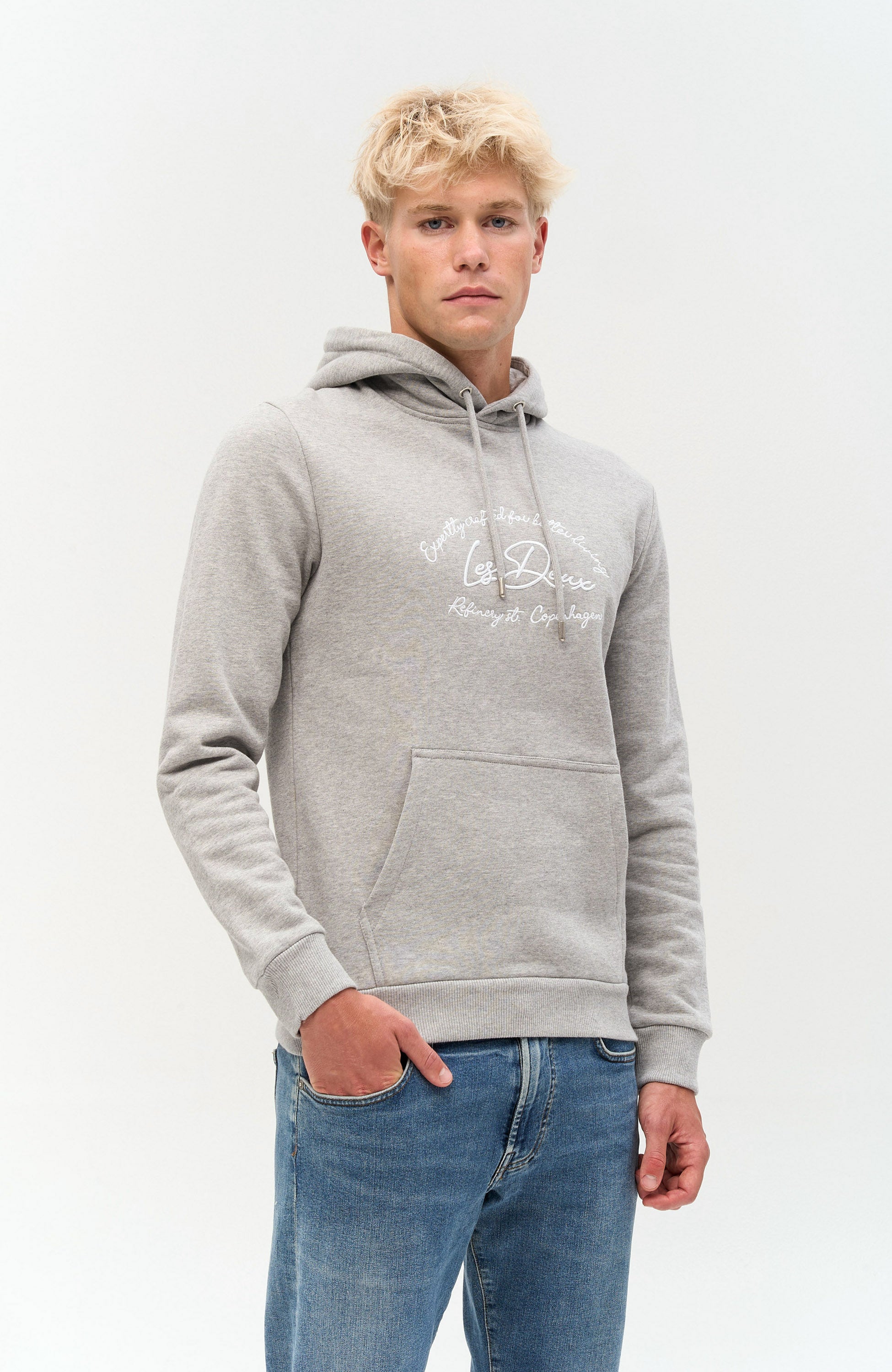 Les deux Grey Embroidered fleece hoodie camden image 2