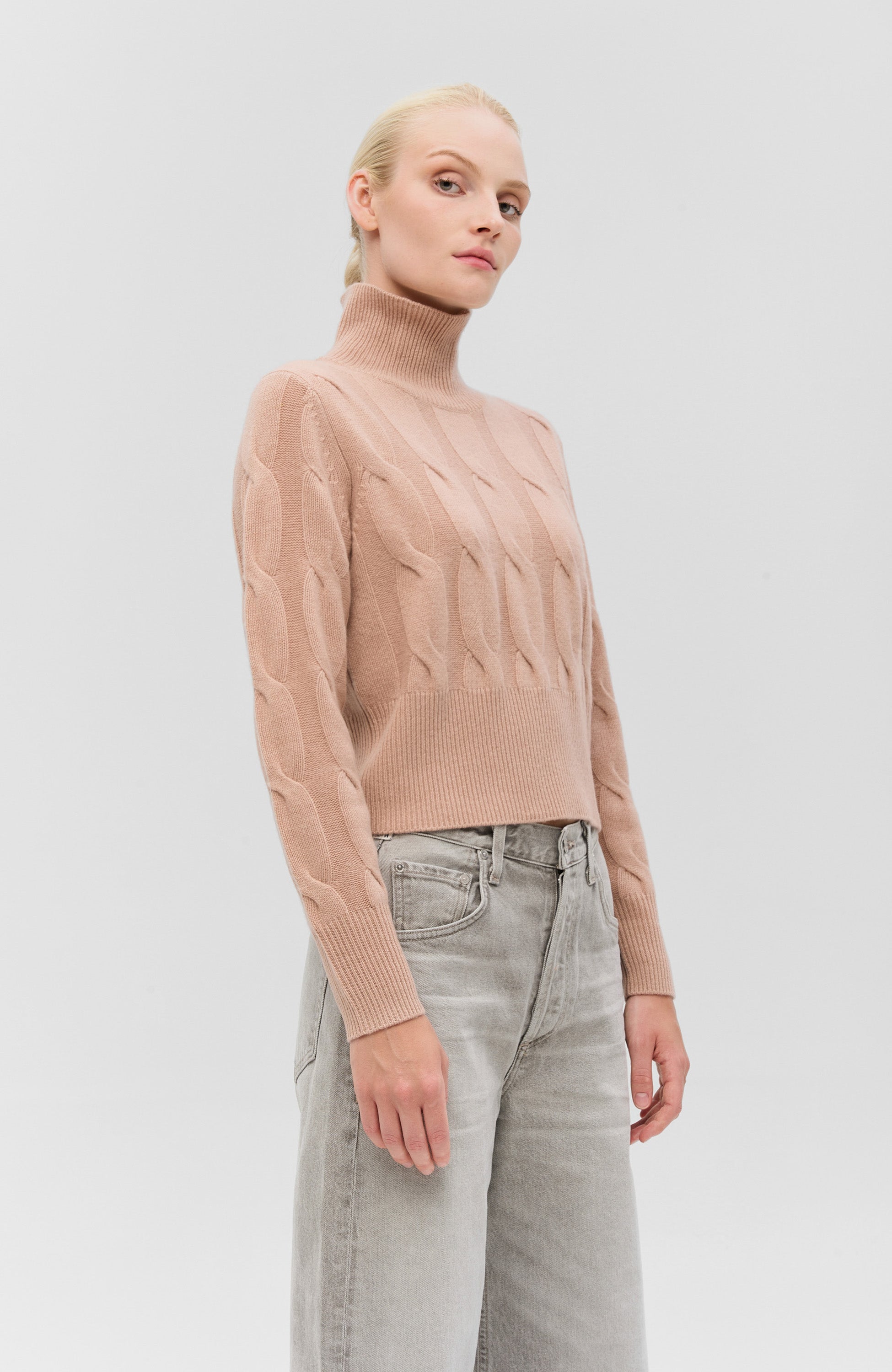 Ftc cashmere Neutral Kõrge kaelusega kootud pullover image 3