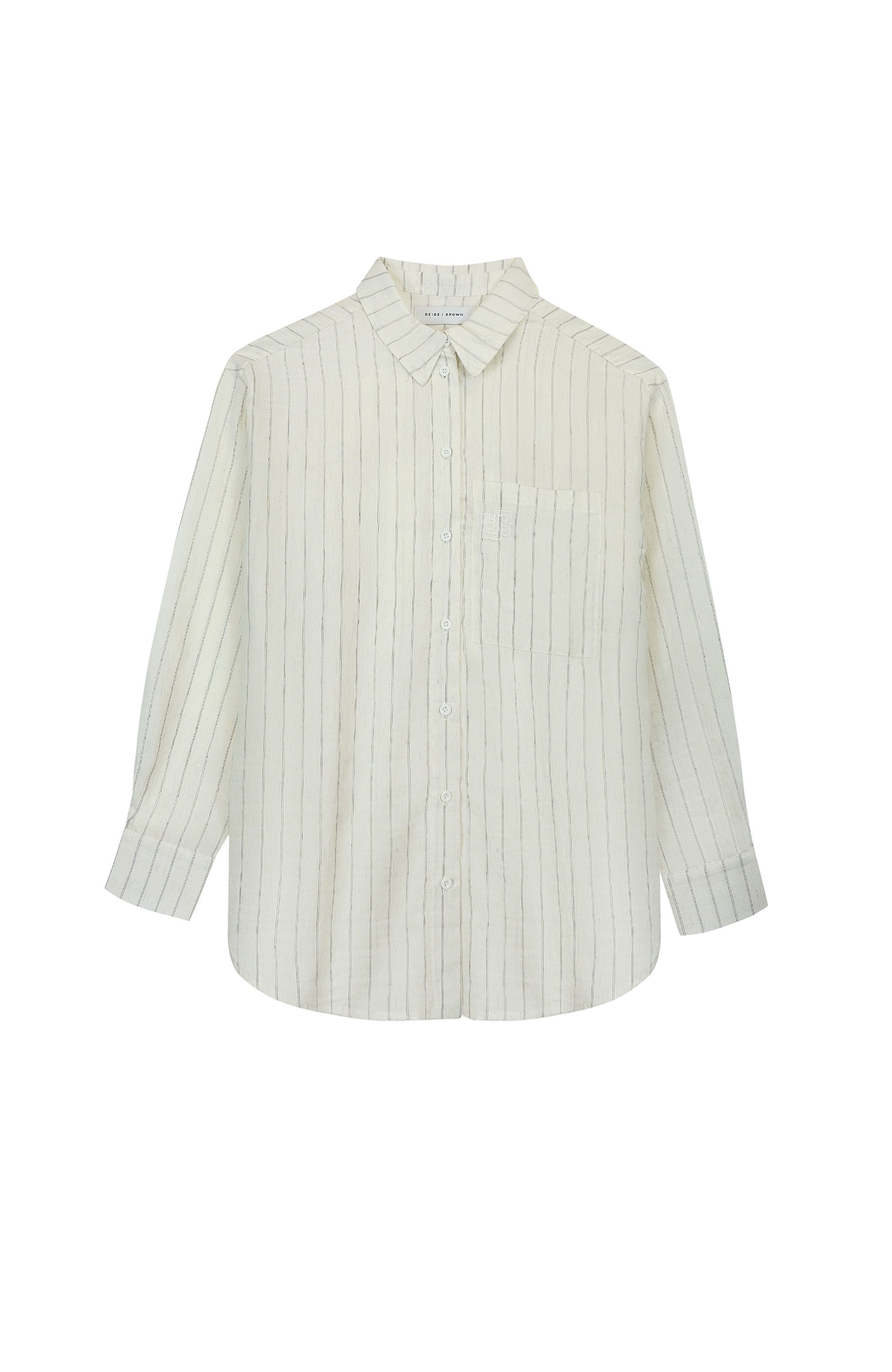 Beige brown Neutral Striped linen shirt image 7