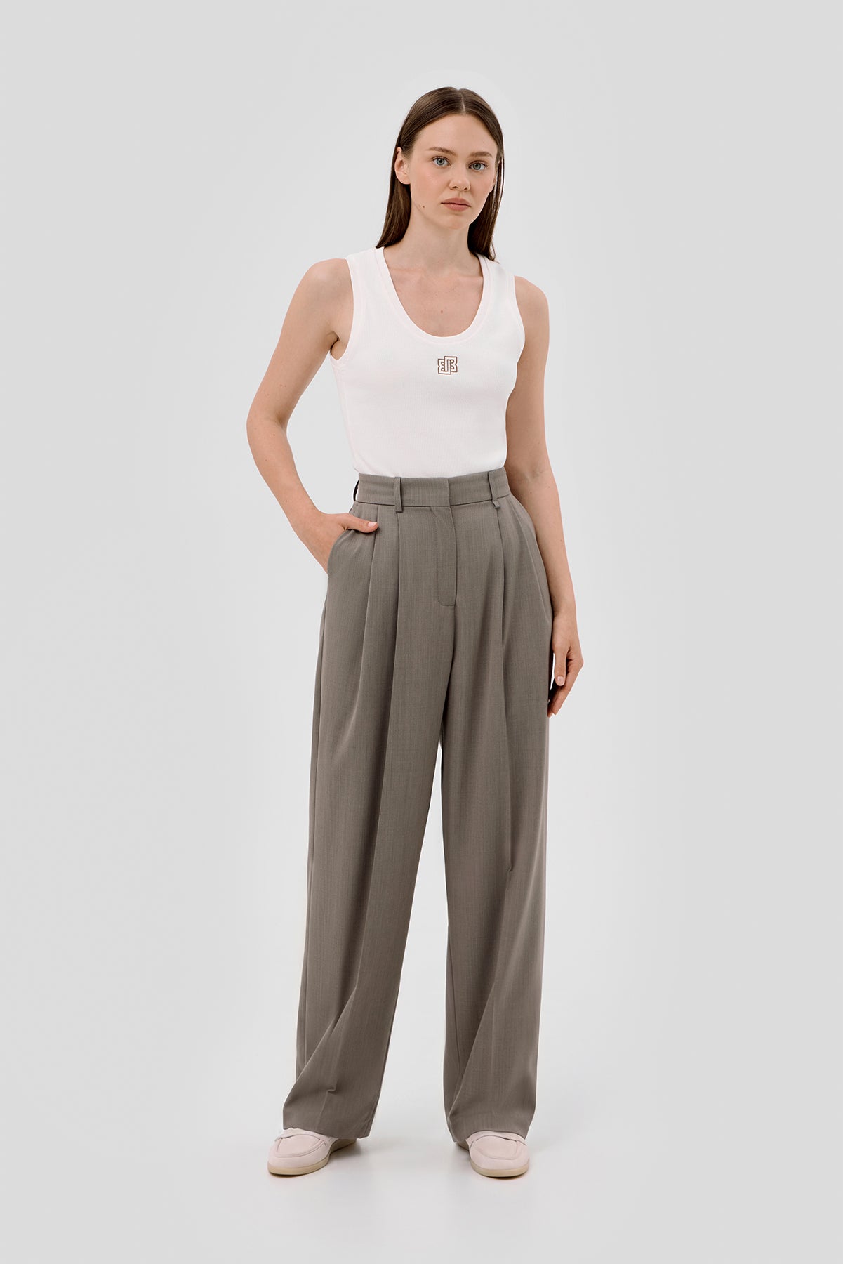 beige wide leg dress pants Beige wide-leg suit trousers - Shop Online at Beige
