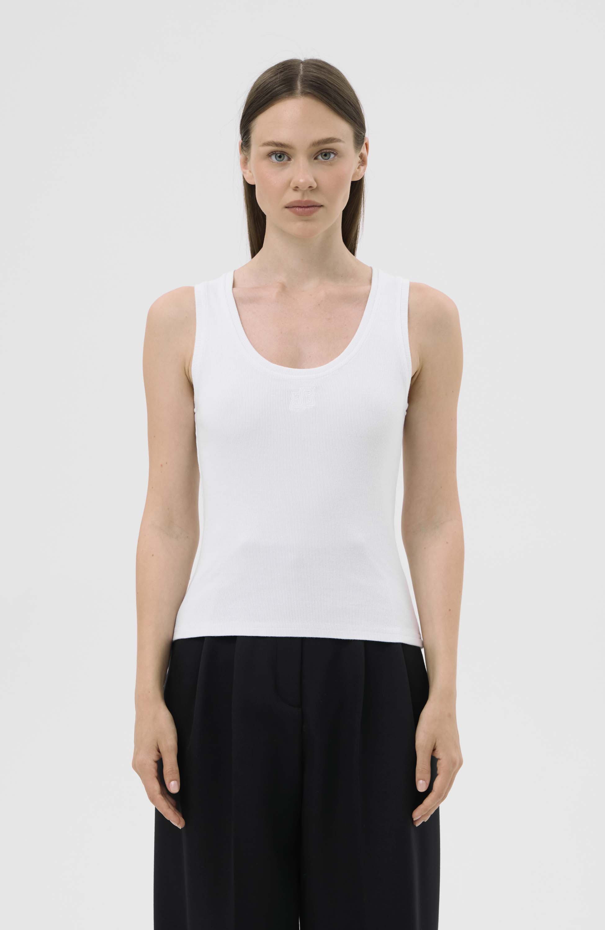 Beige brown White Top z haftowanym logo image 1