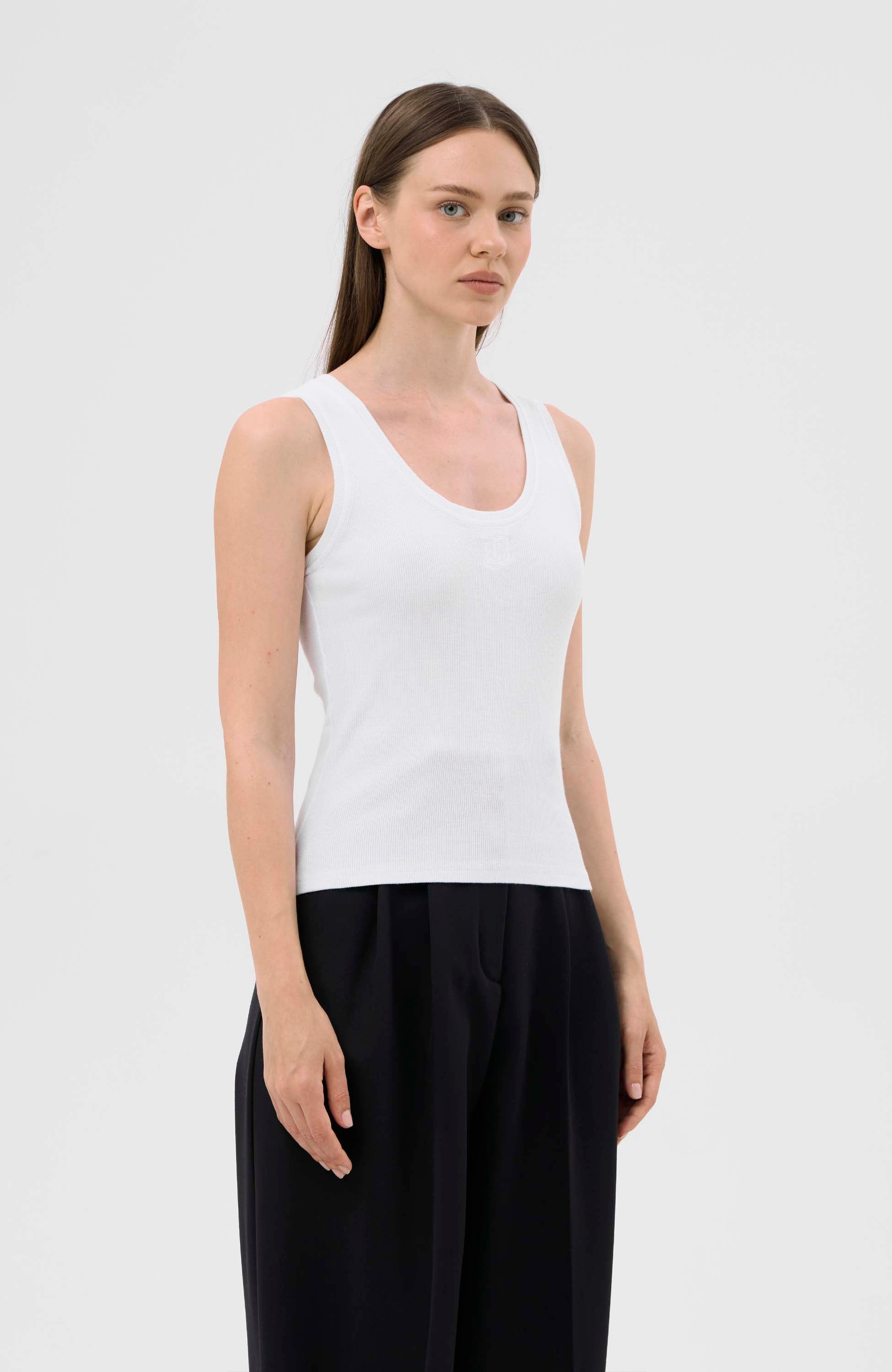 Beige brown White Top z haftowanym logo image 3
