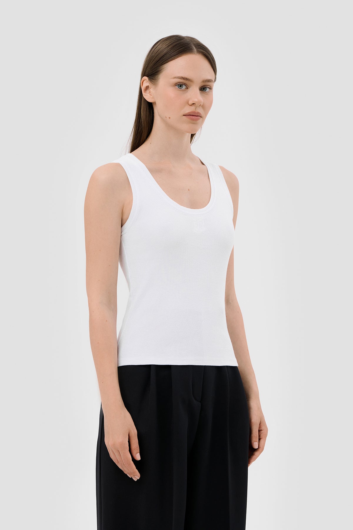 Beige brown White Ribbed tank top image 3