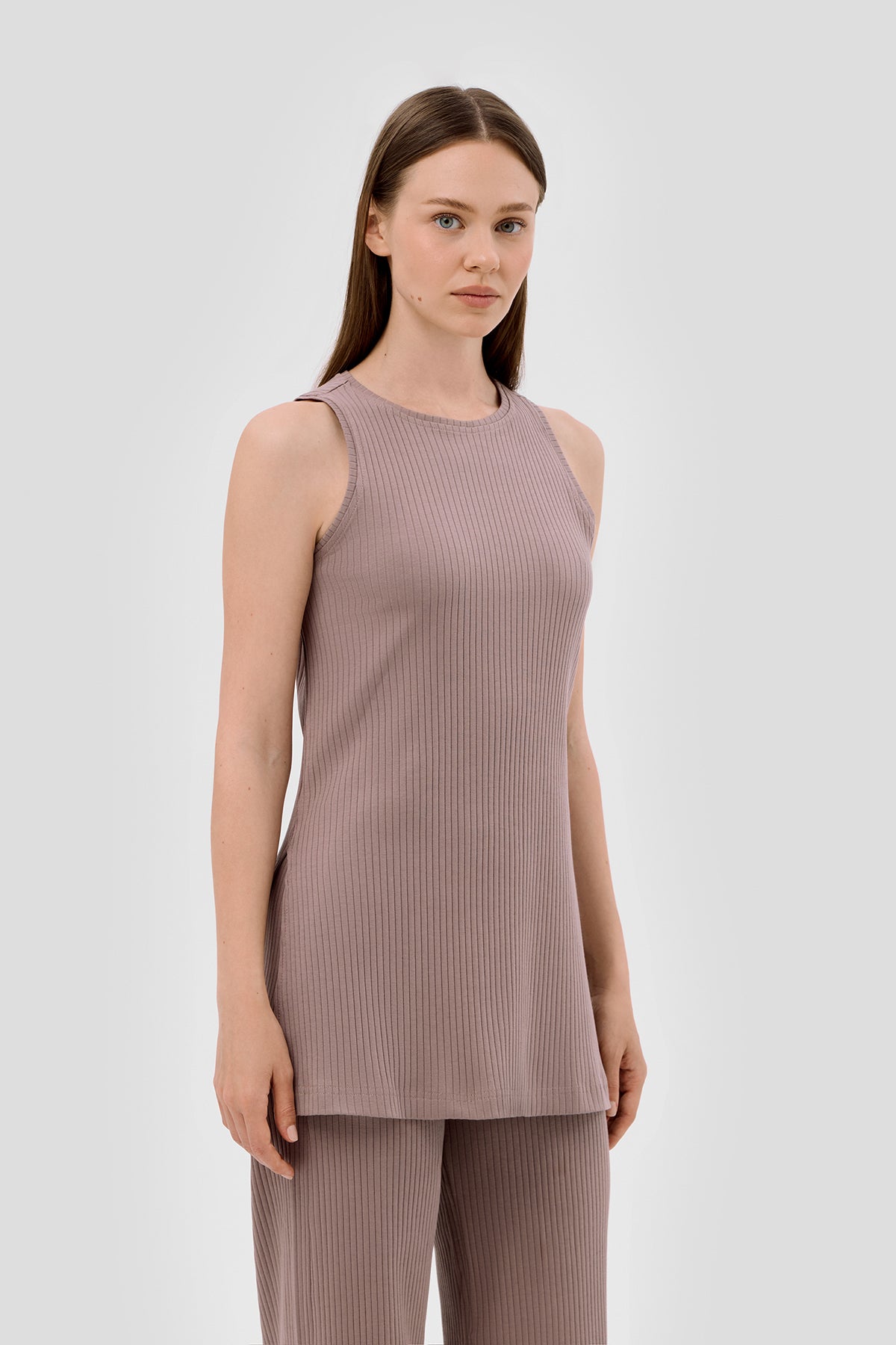 Beige brown Beige Top relaxed z prążkowanym wykończeniem image 3