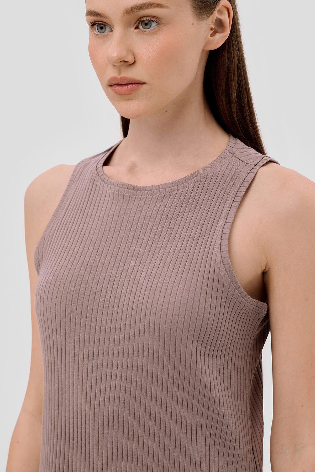 Beige brown Beige Top relaxed z prążkowanym wykończeniem image 5