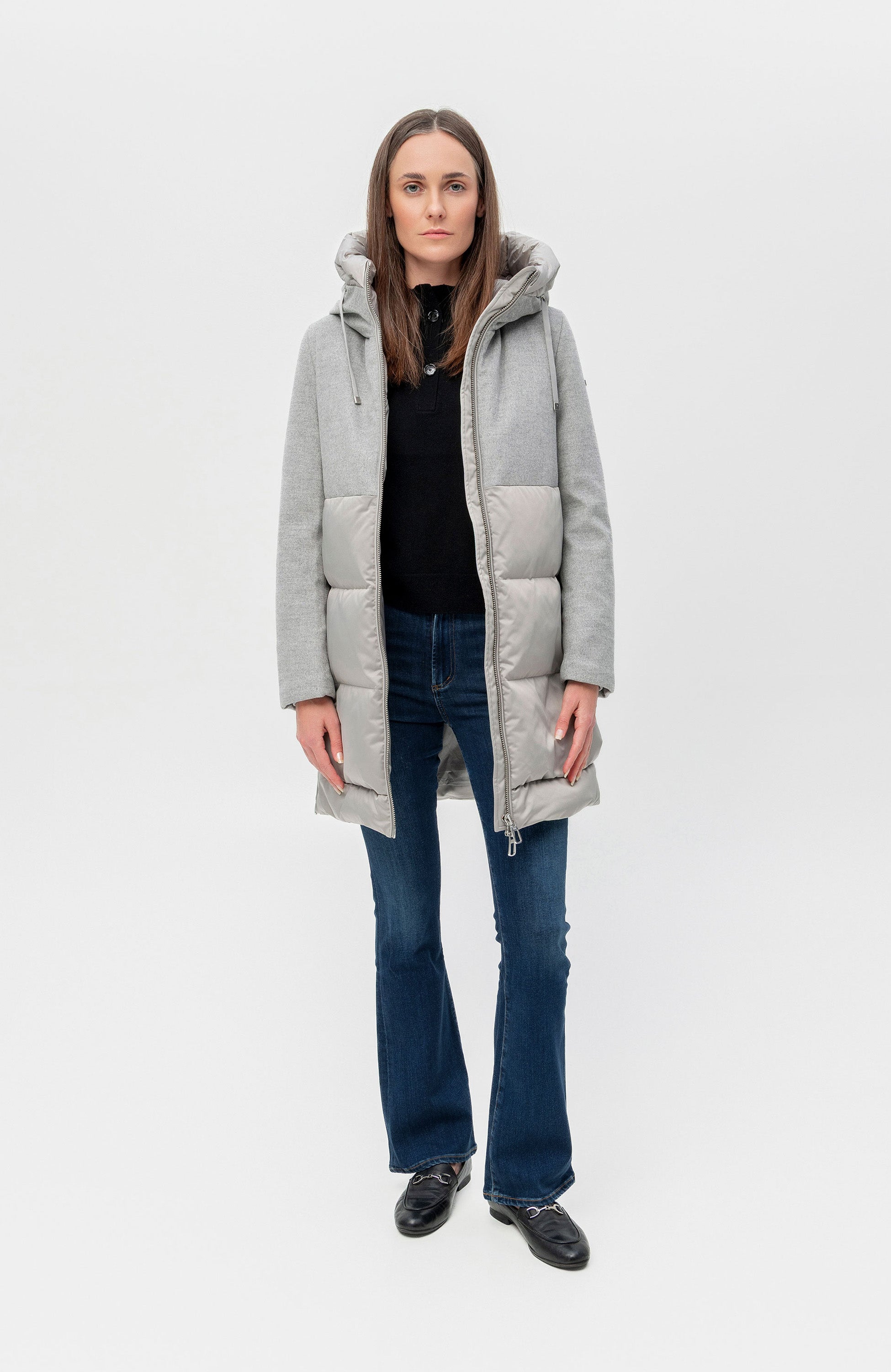 Bi-material quilted coat TALIA