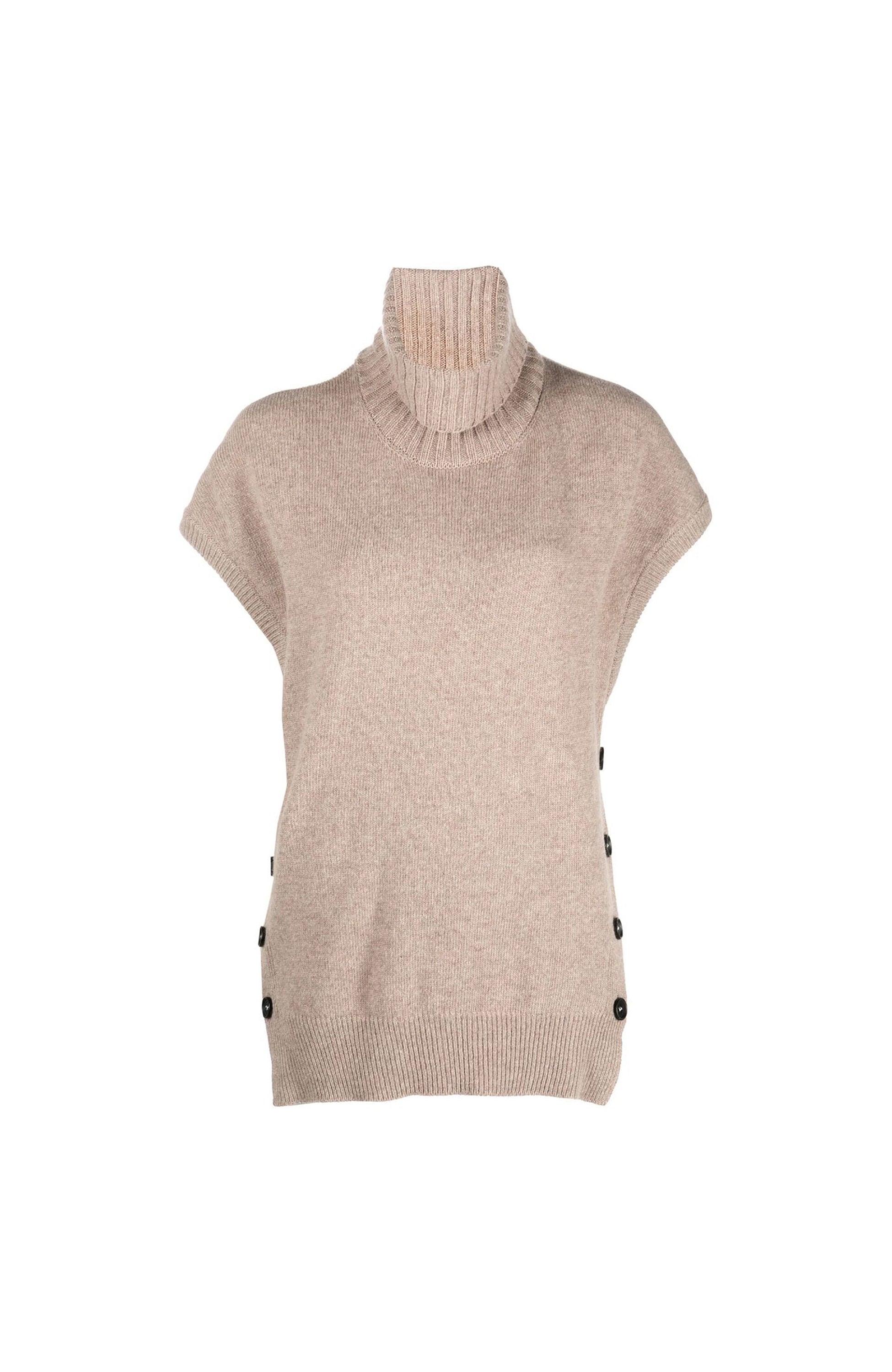 Erika cavallini Beige Kahevärviline kootud vest kõrge kaelusega image 9