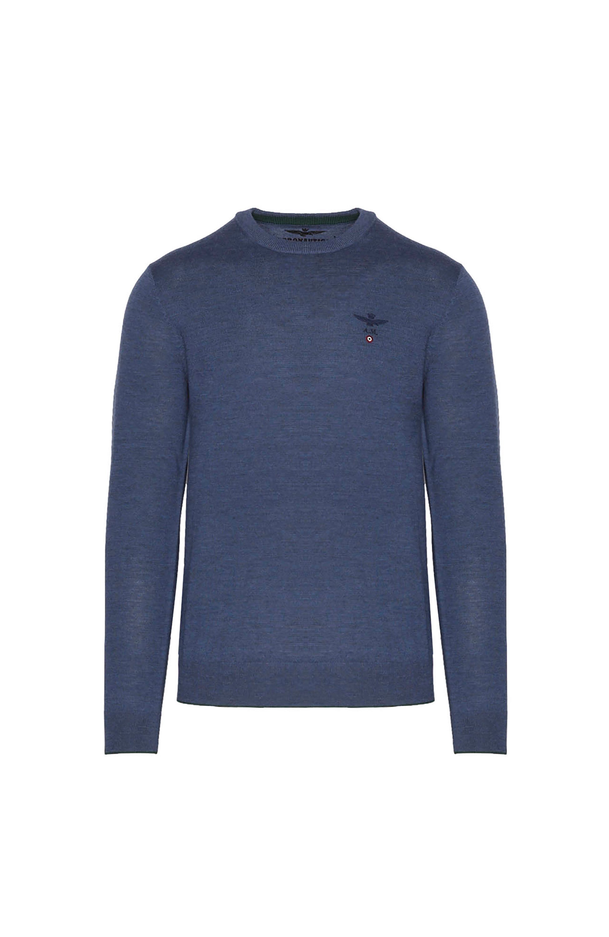 Aeronautica militare Blue Roundneck merino wool sweater image 6