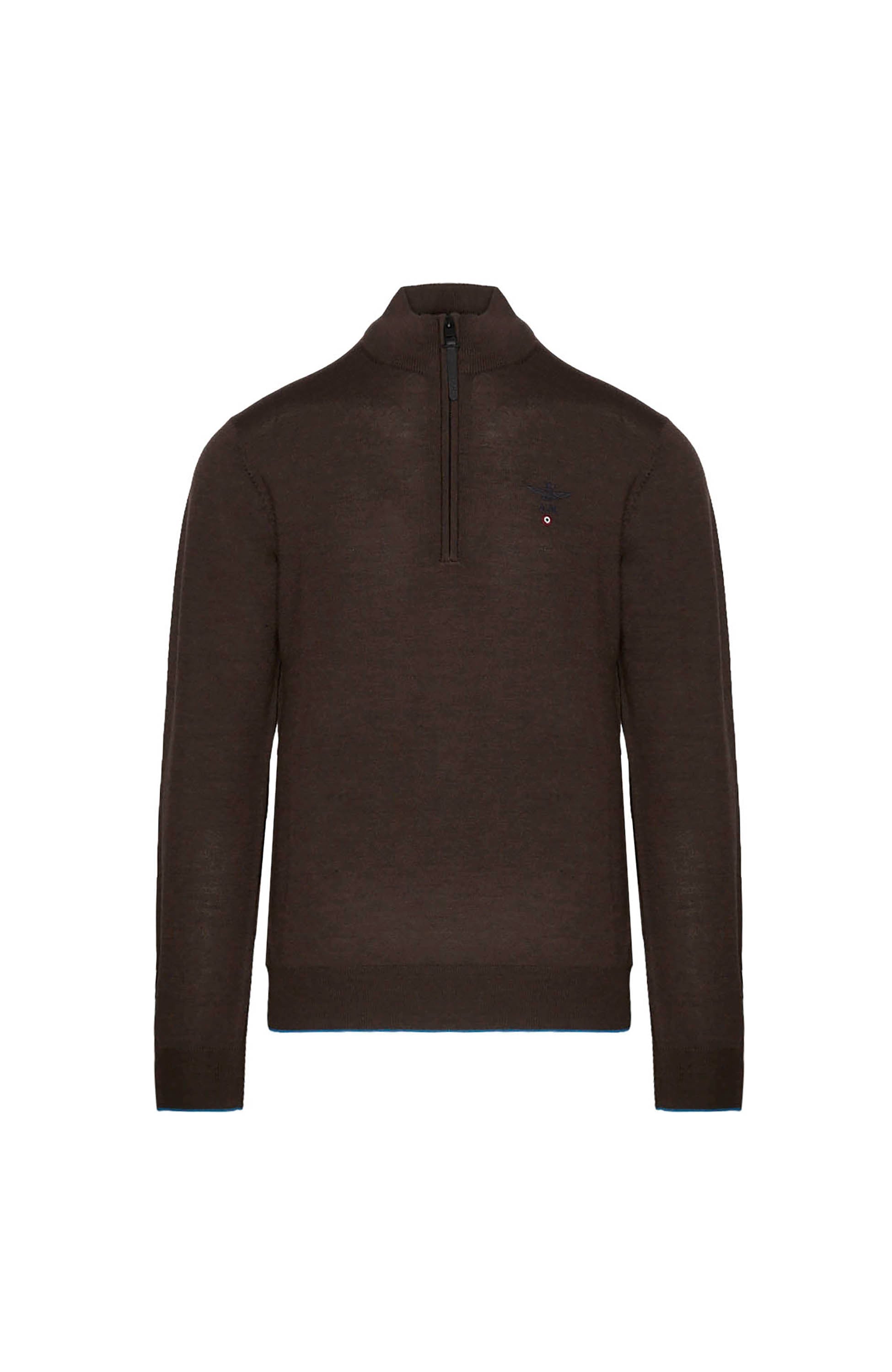 Aeronautica militare Brown Half-zipped merino wool sweater image 7