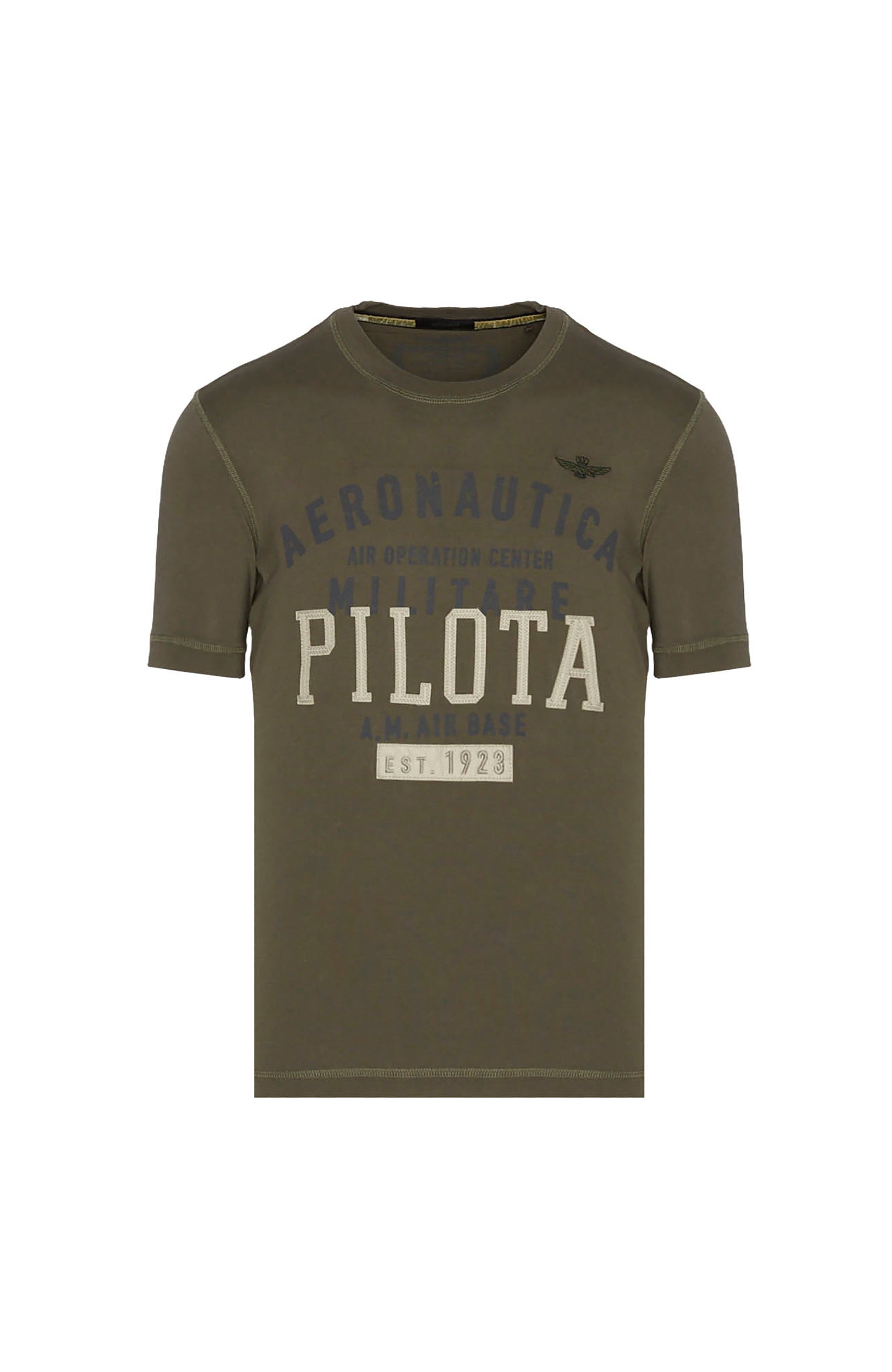 Aeronautica militare Green Text-printed flock t-shirt image 4