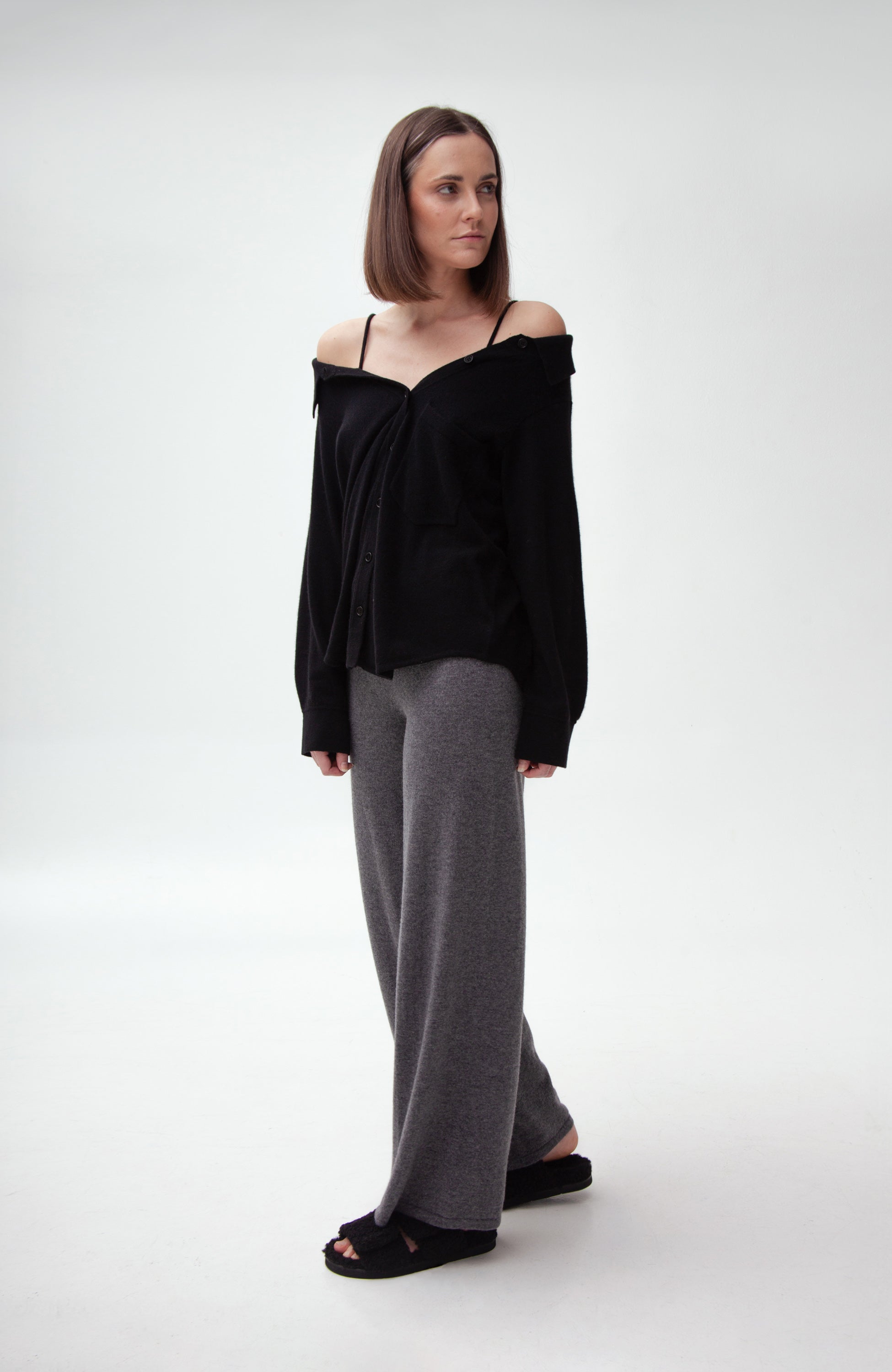 Lisa yang Grey Kašmiirist laia lõikega püksid sofi image 6
