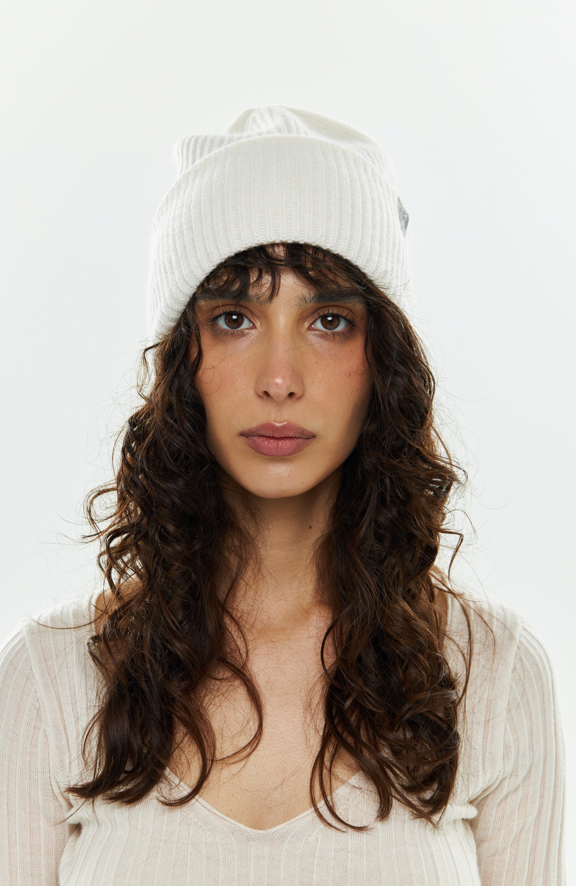 Ftc cashmere White Kootud beanie-müts image 1