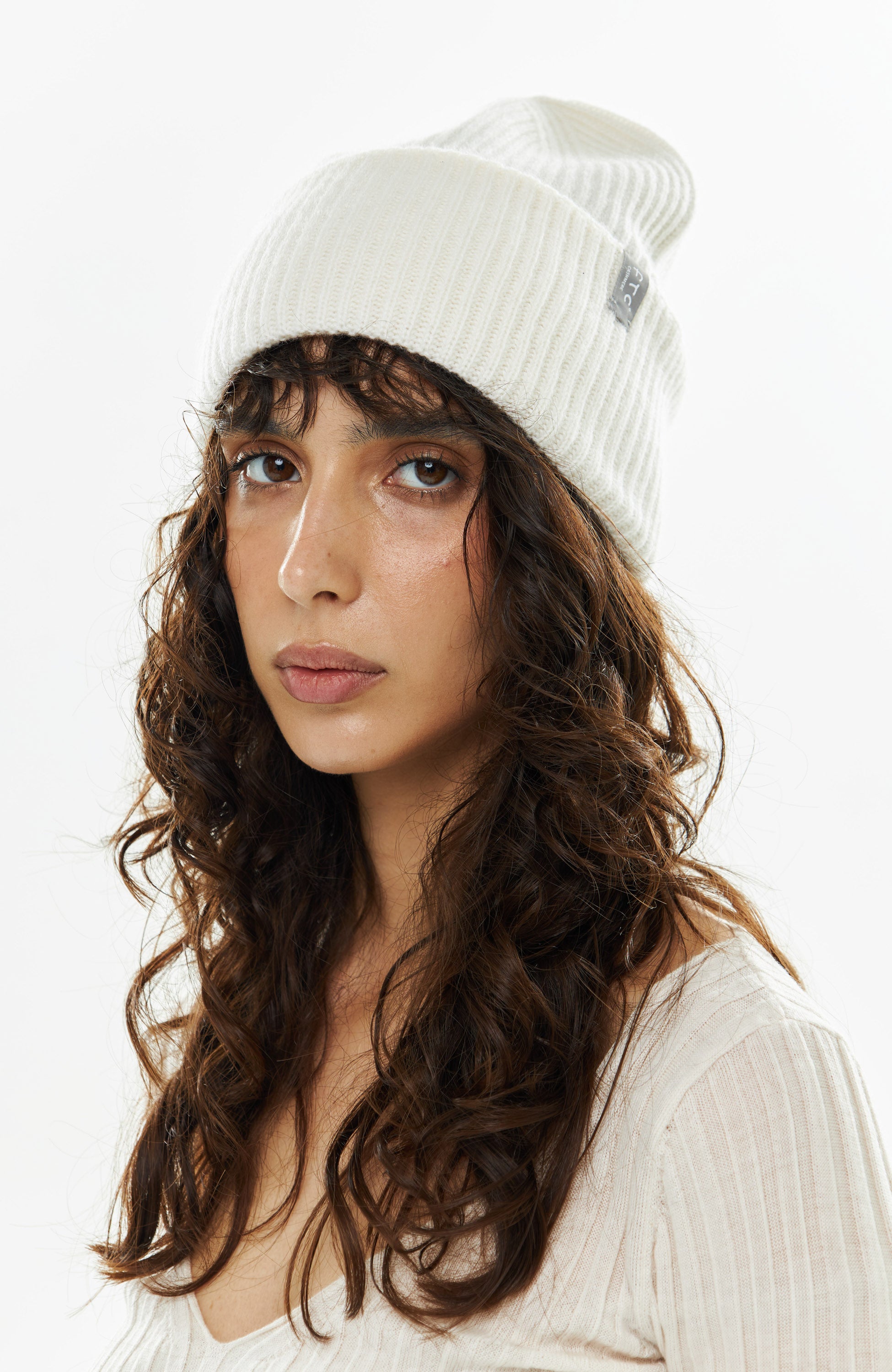 Ftc cashmere White Kootud beanie-müts image 2