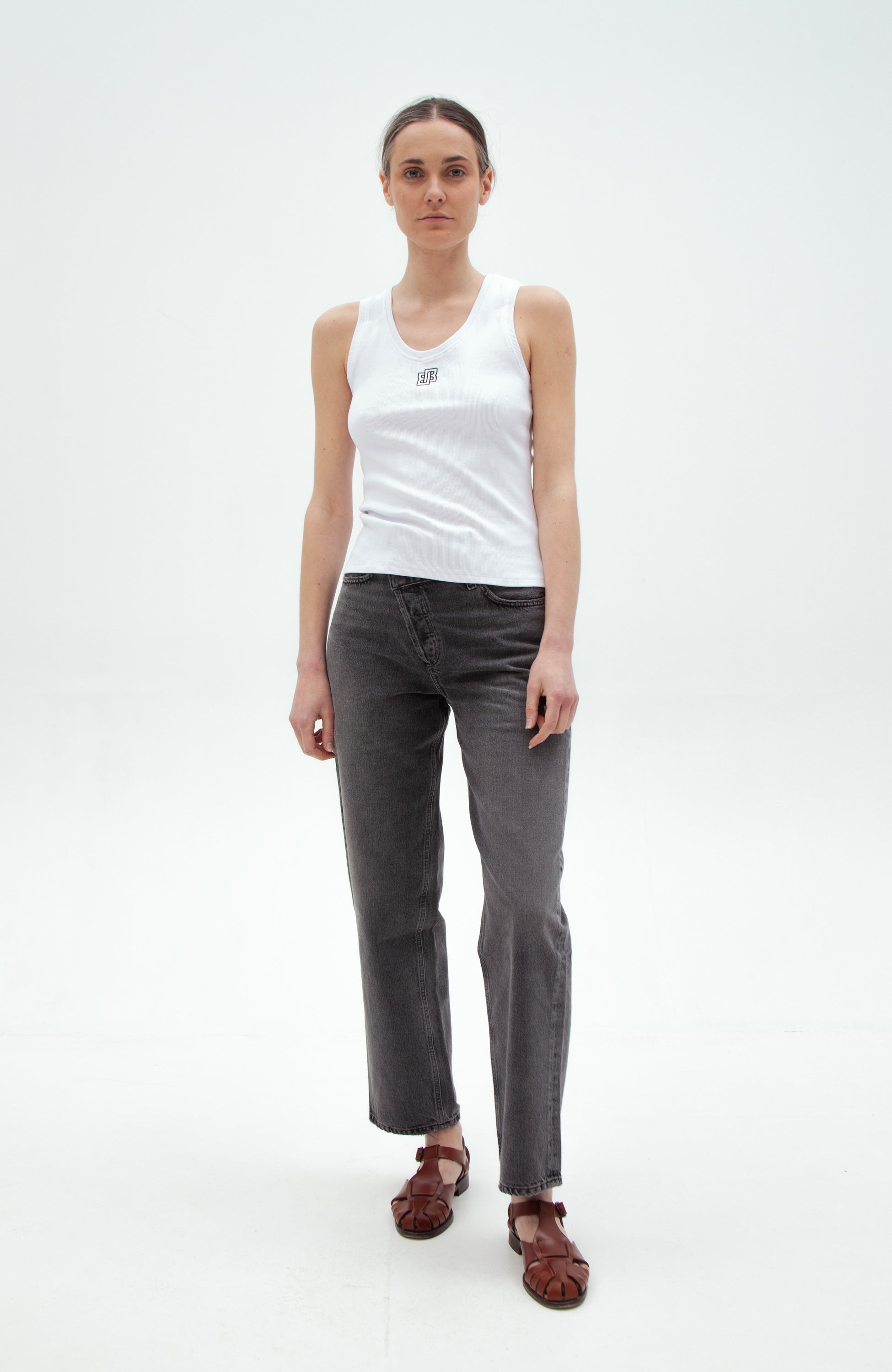 Beige brown White Ribbed tank top image 5