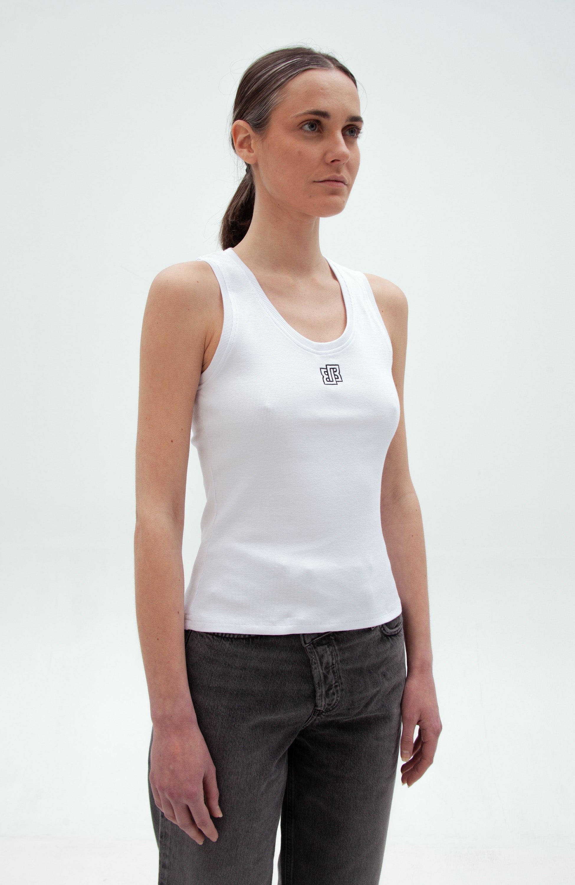 Beige brown White Ribbed tank top image 3