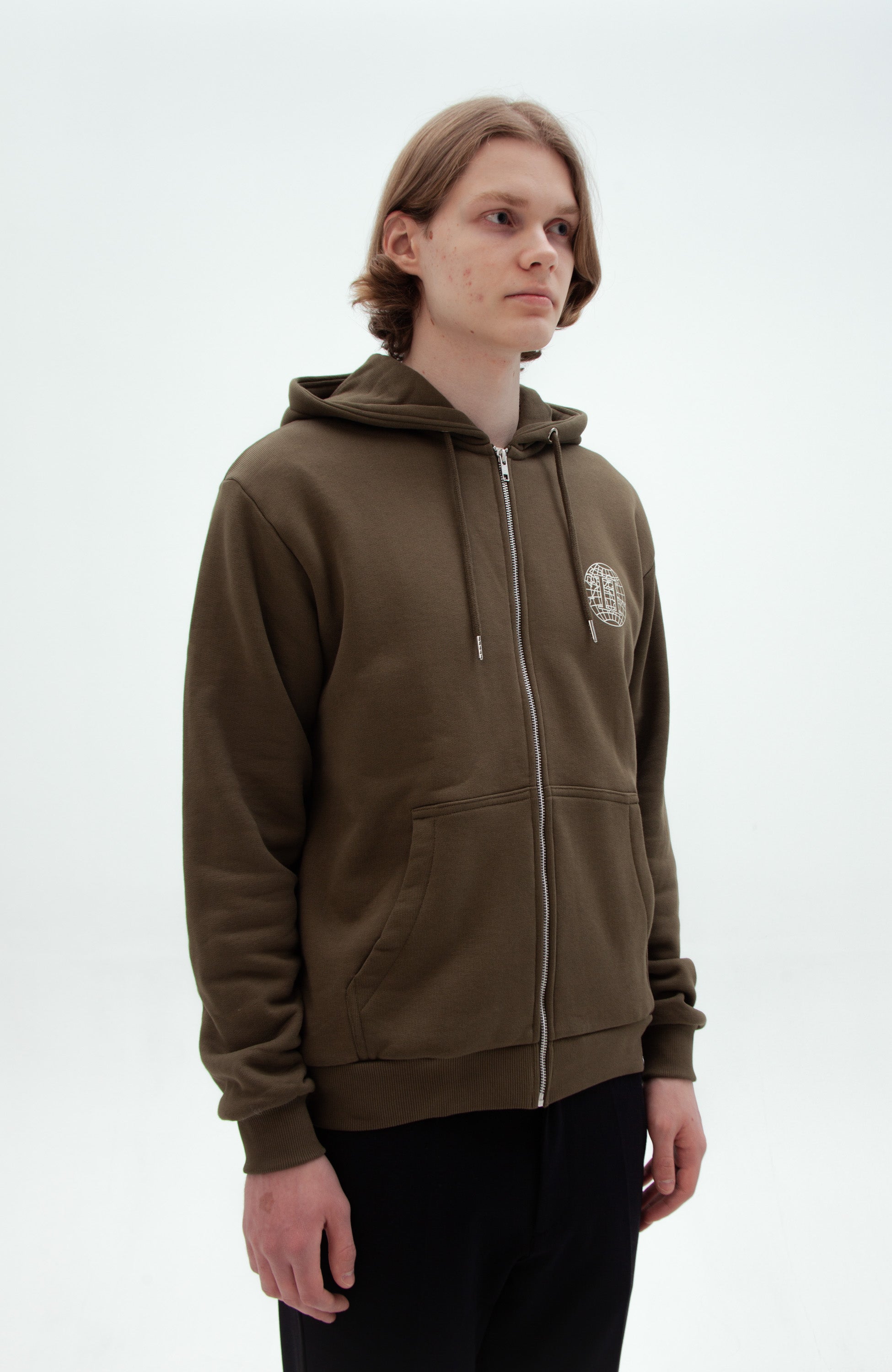 Les deux Green Zipped hoodie globe image 3
