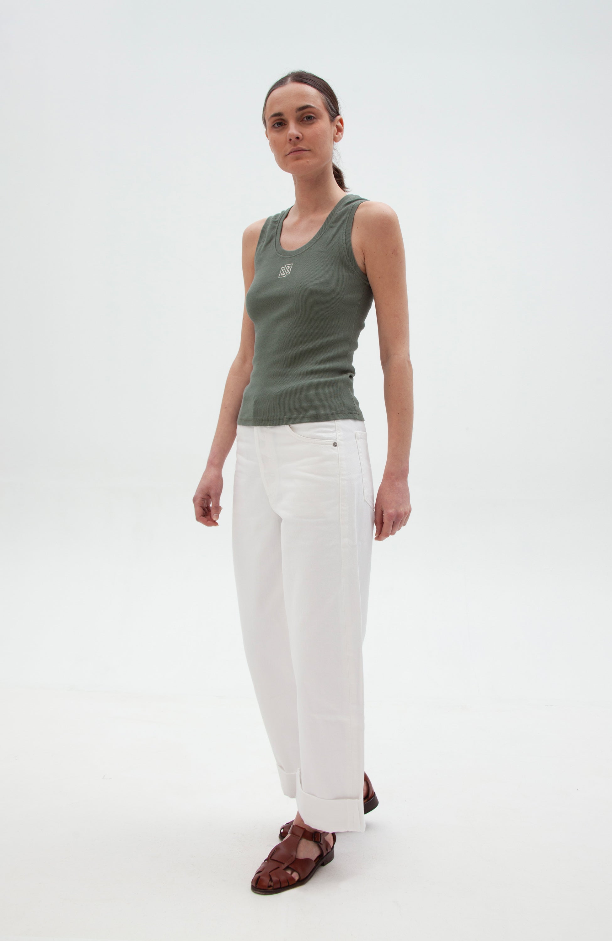 Beige brown Green Ribbed tank top image 5