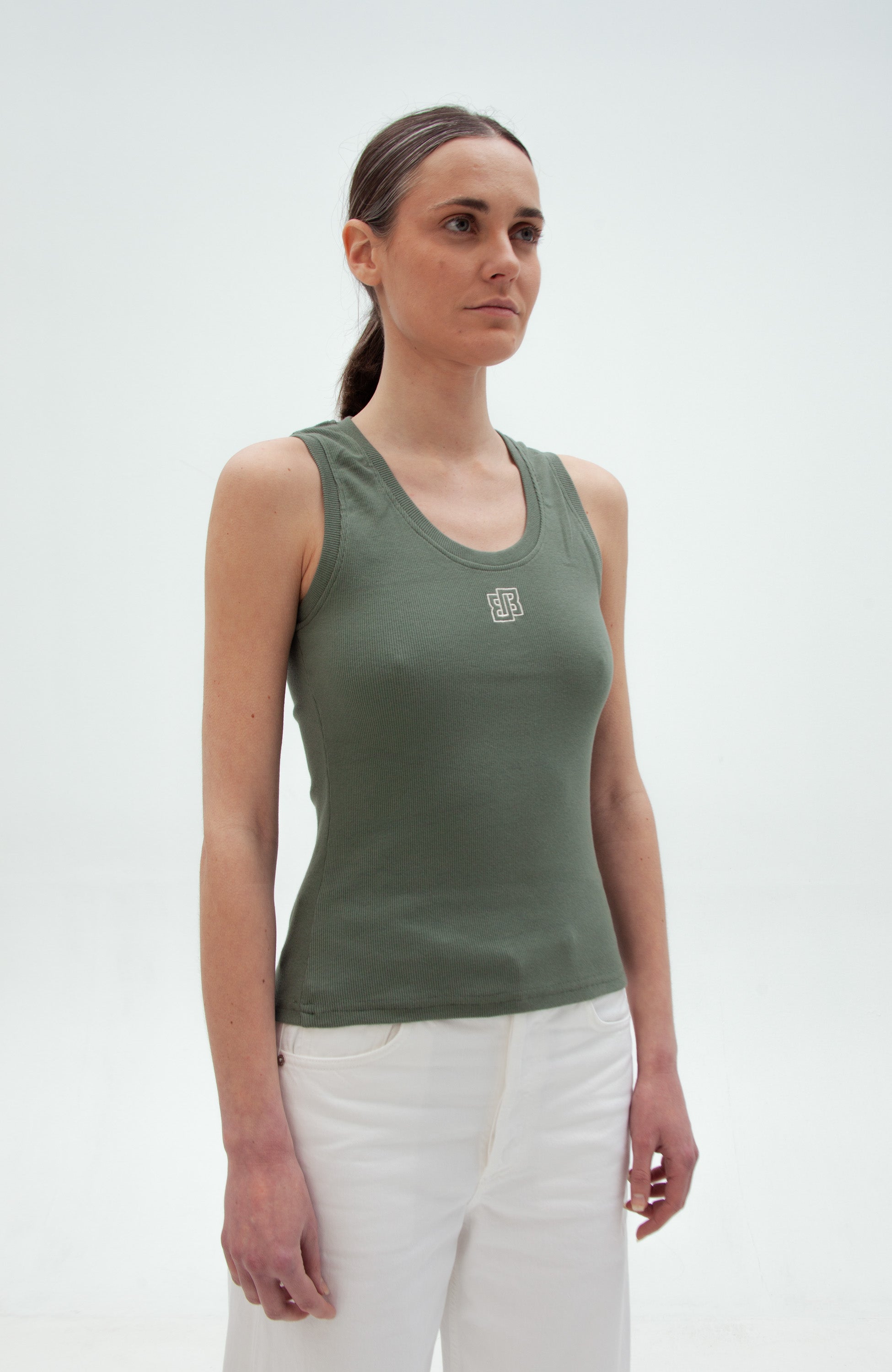 Beige brown Green Ribbed tank top image 3