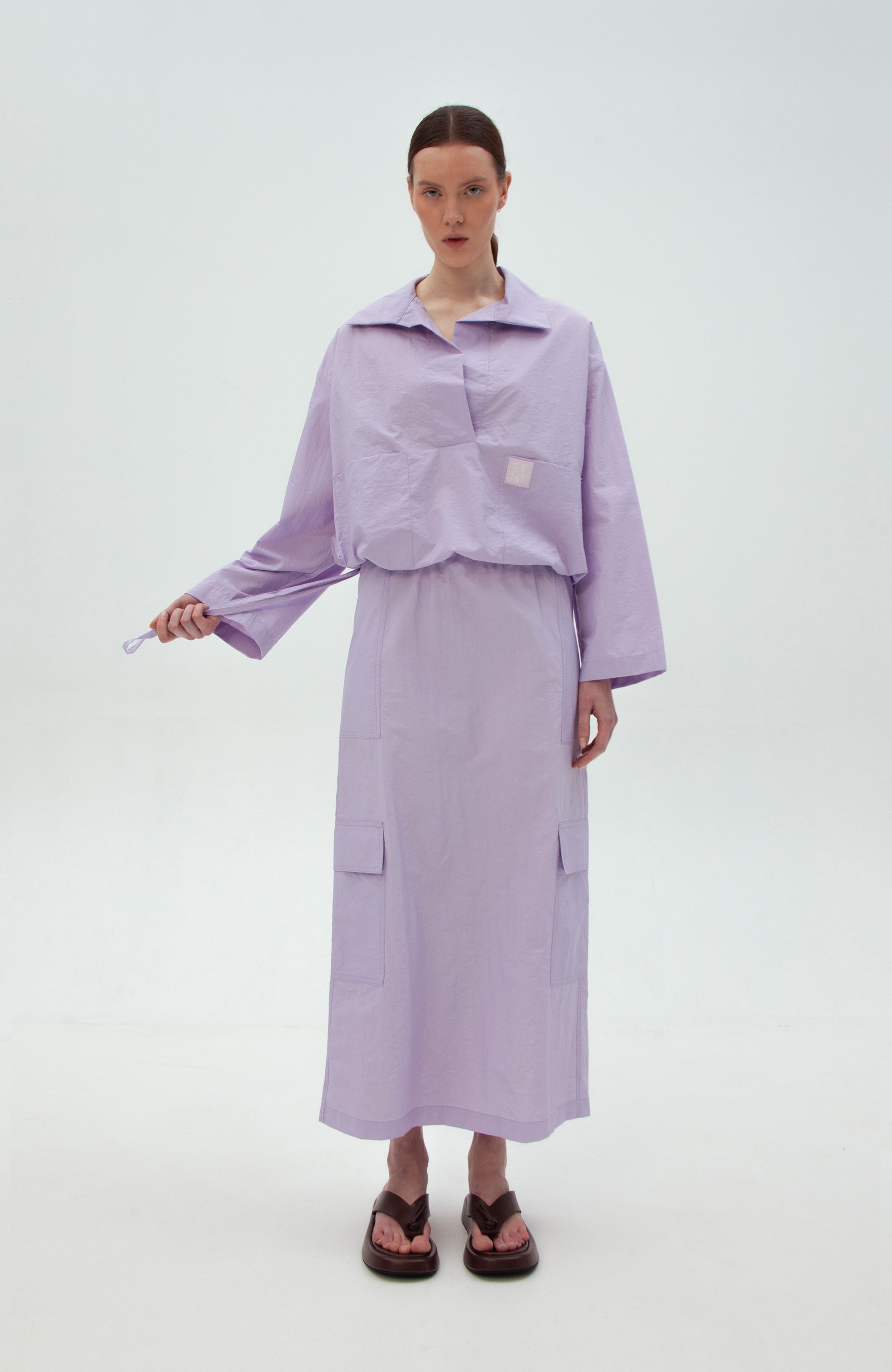 Drawstring poloneck top