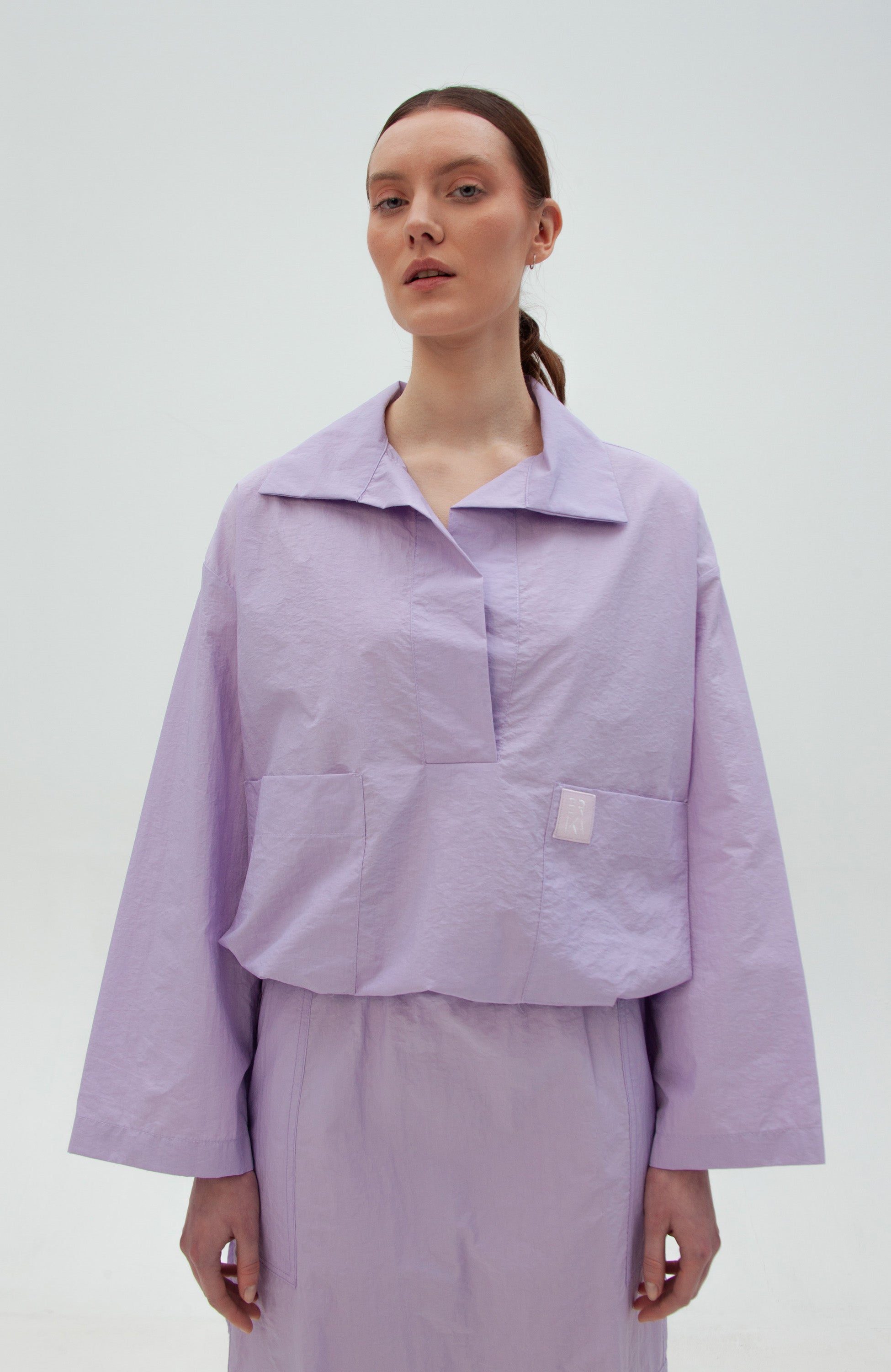Drawstring poloneck top