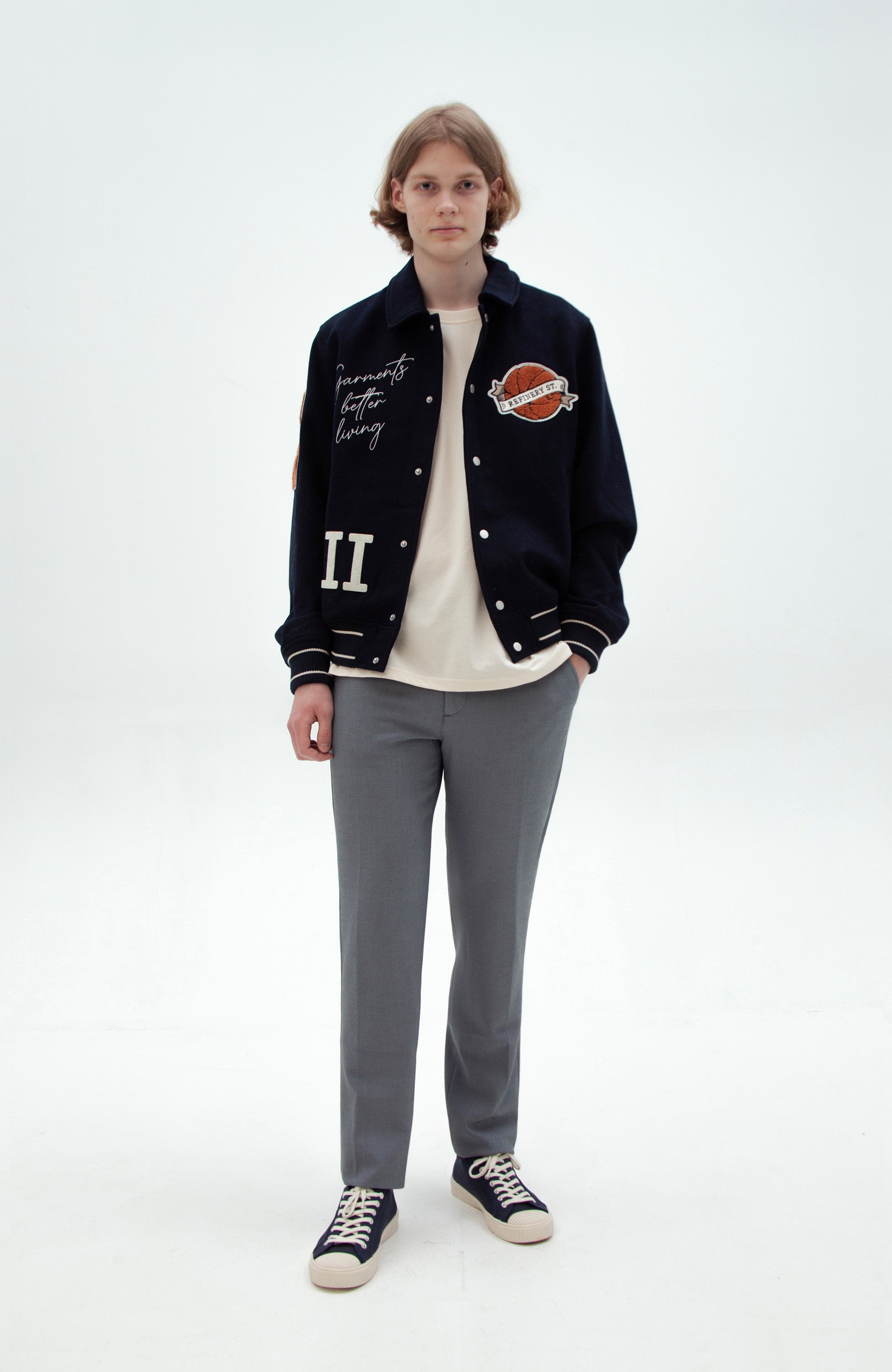 Patched varsity wool jacket