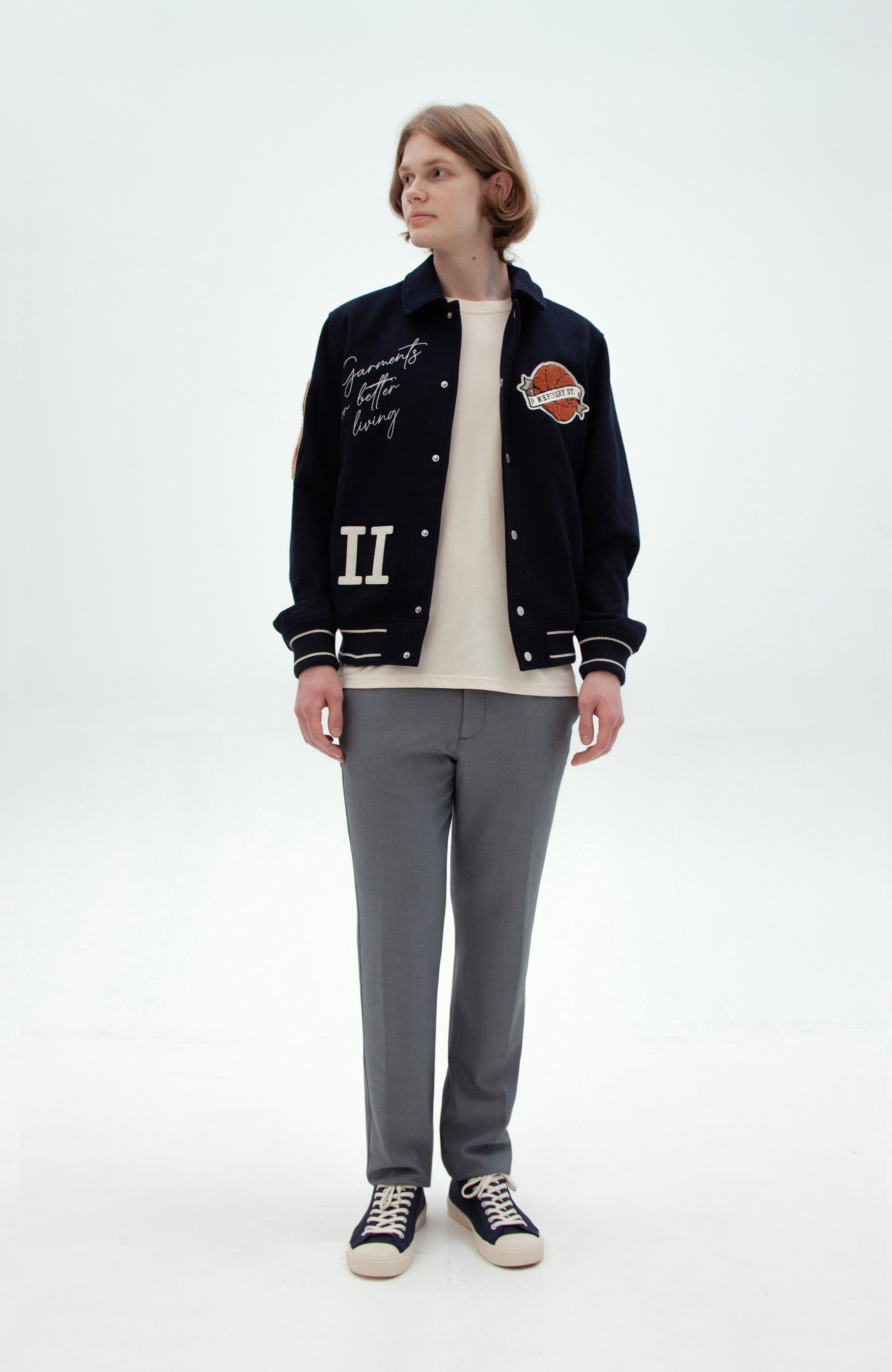 Les deux Navy Wełniana kurtka varsity z naszywkami image 11