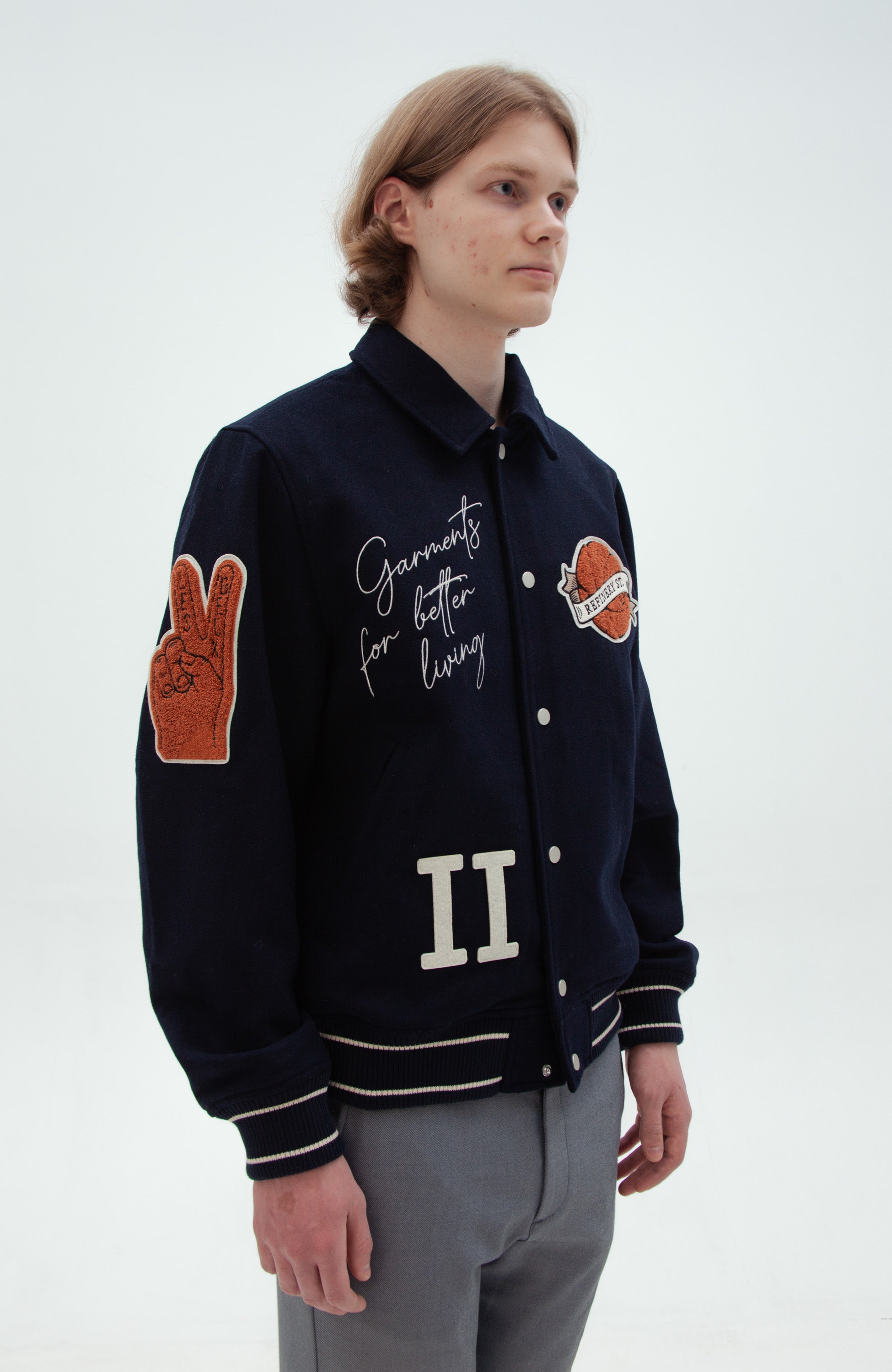 Les deux Navy Wełniana kurtka varsity z naszywkami image 3