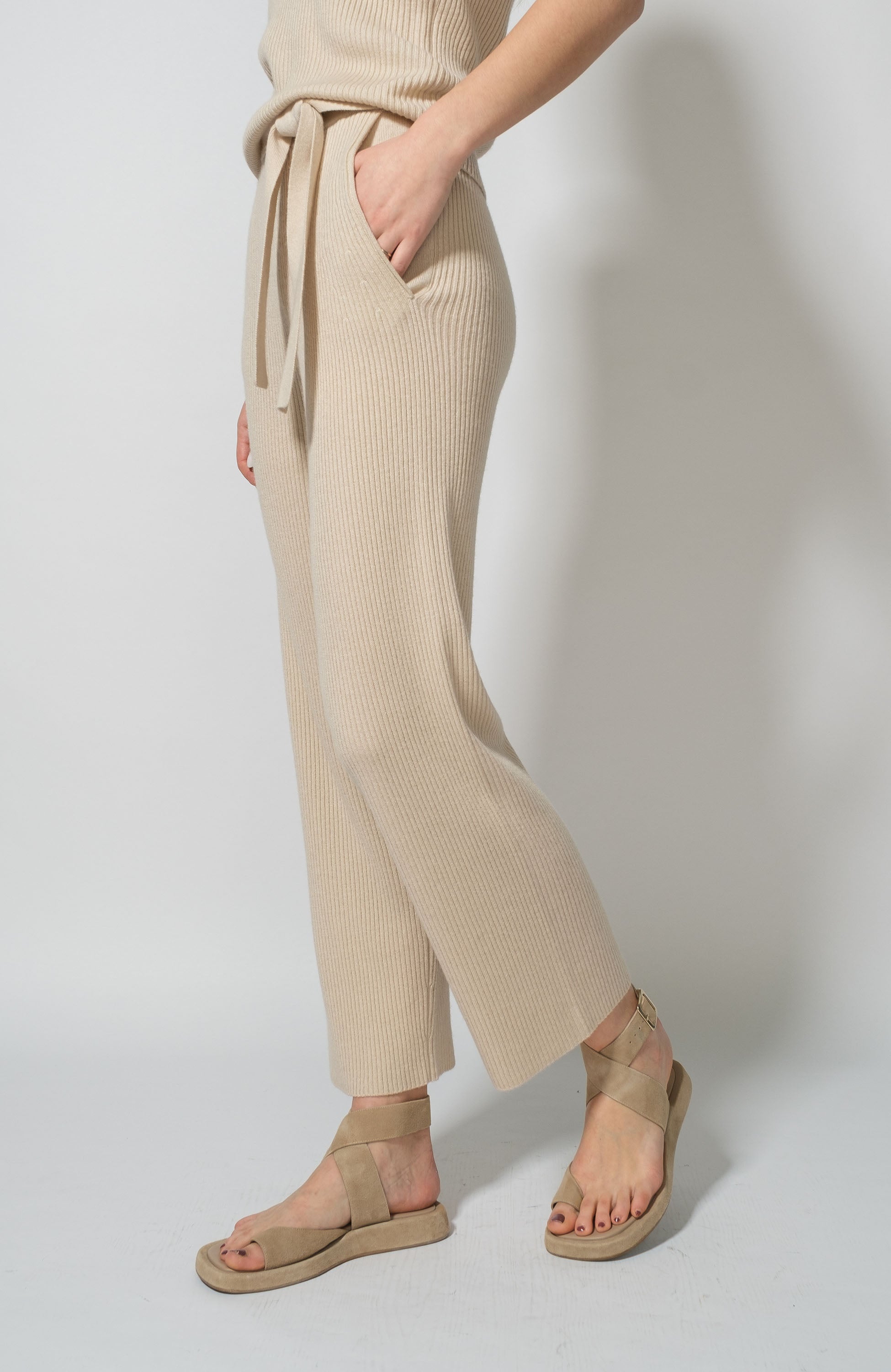 Ftc cashmere Beige Seotava vööga soonikkoes püksid image 3
