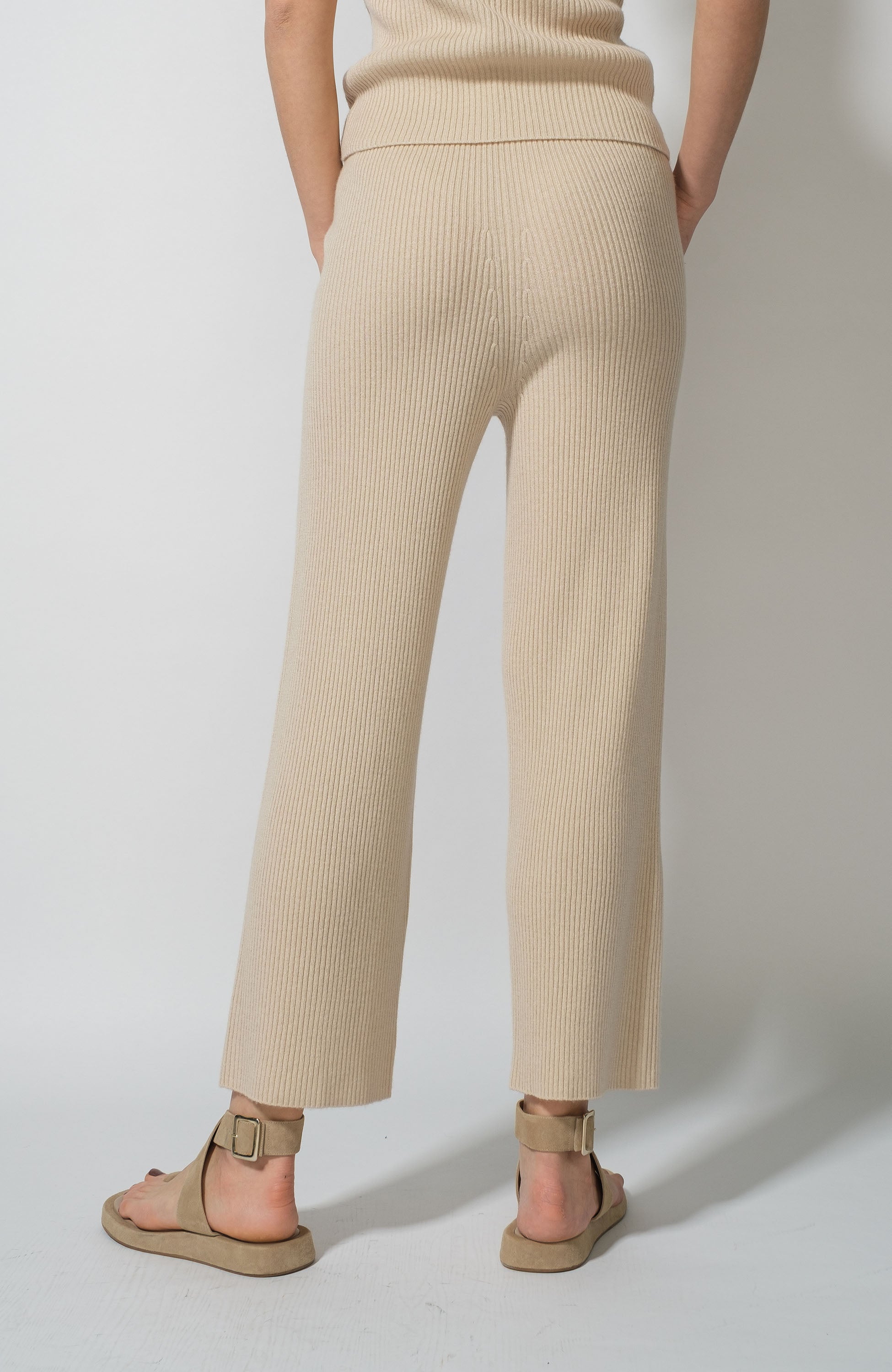 Ftc cashmere Beige Seotava vööga soonikkoes püksid image 5