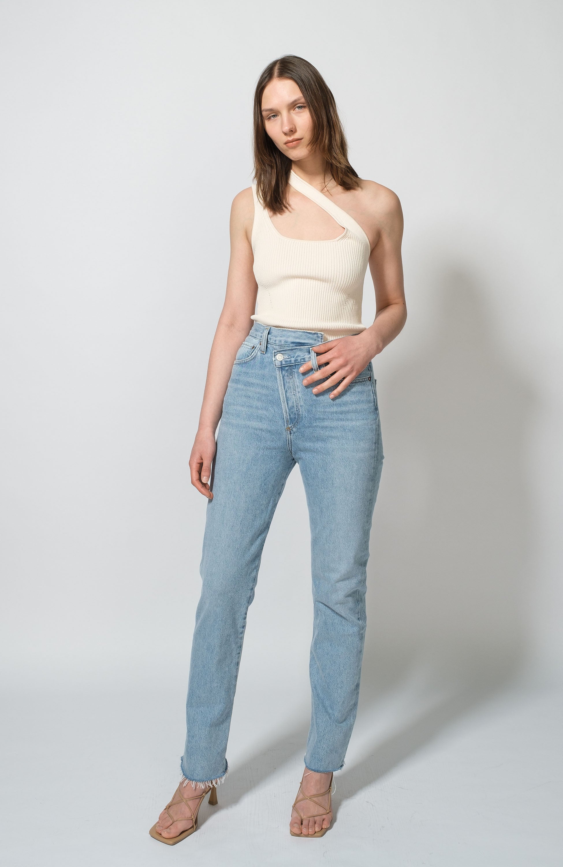 Erika cavallini Neutral Asymmetric ribbed top image 6