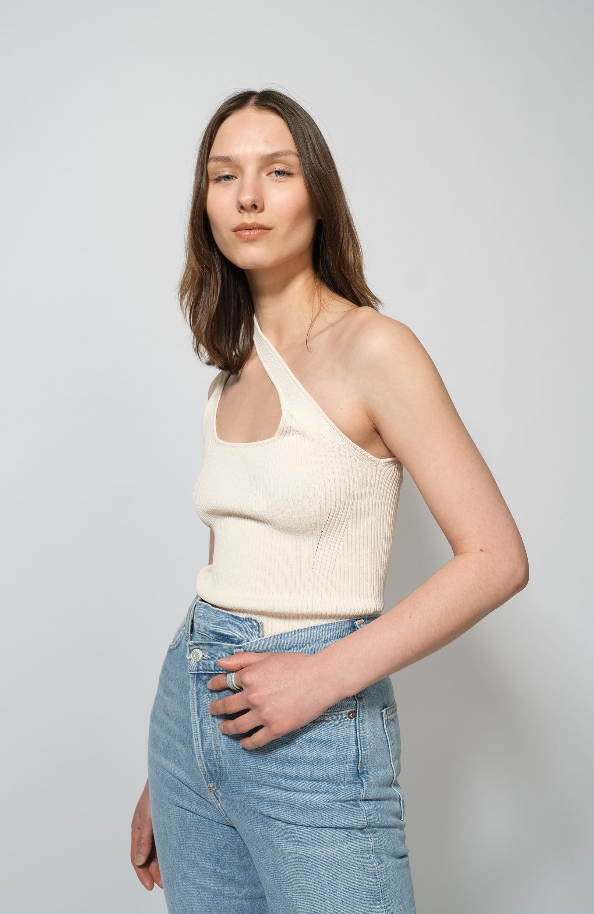 Erika cavallini Neutral Asymmetric ribbed top image 4