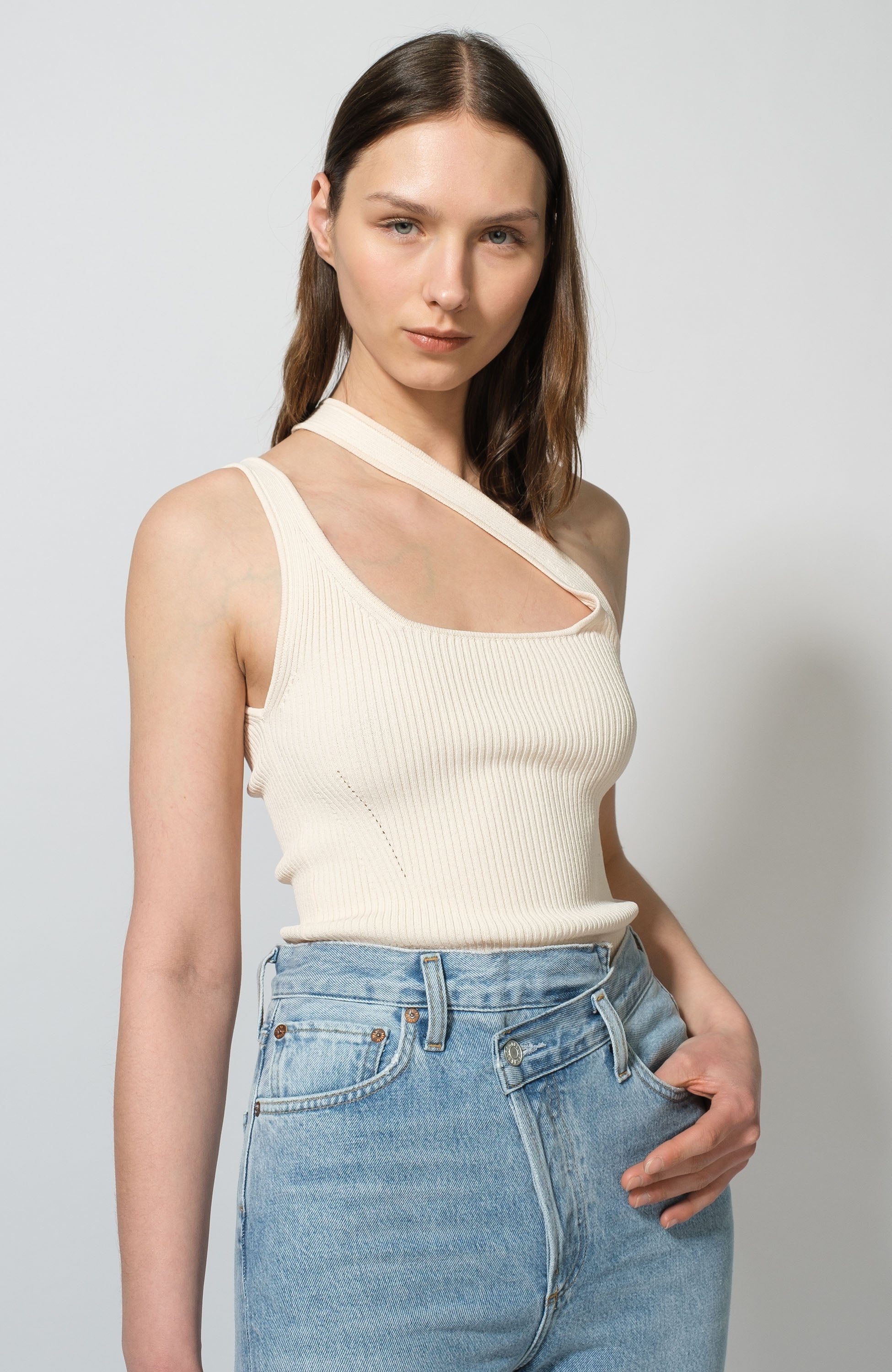 Erika cavallini Neutral Asymmetric ribbed top image 3