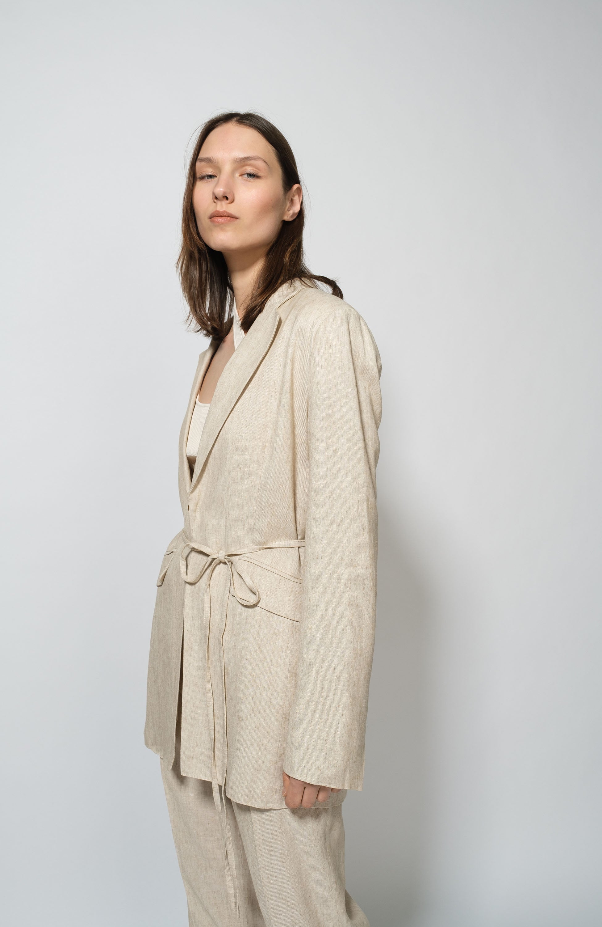 Erika cavallini Beige Belted linen blazer image 5