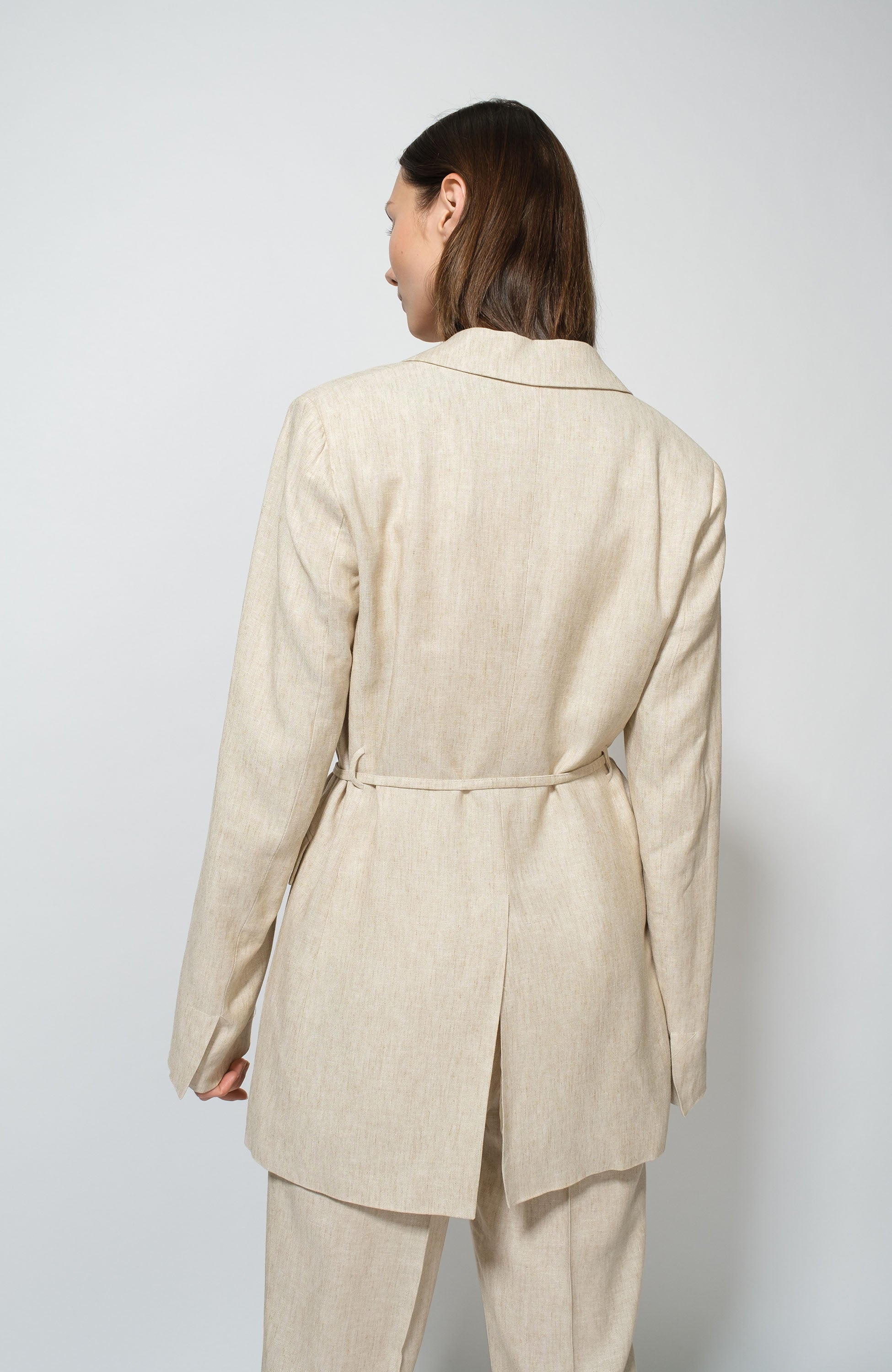 Erika cavallini Beige Belted linen blazer image 3