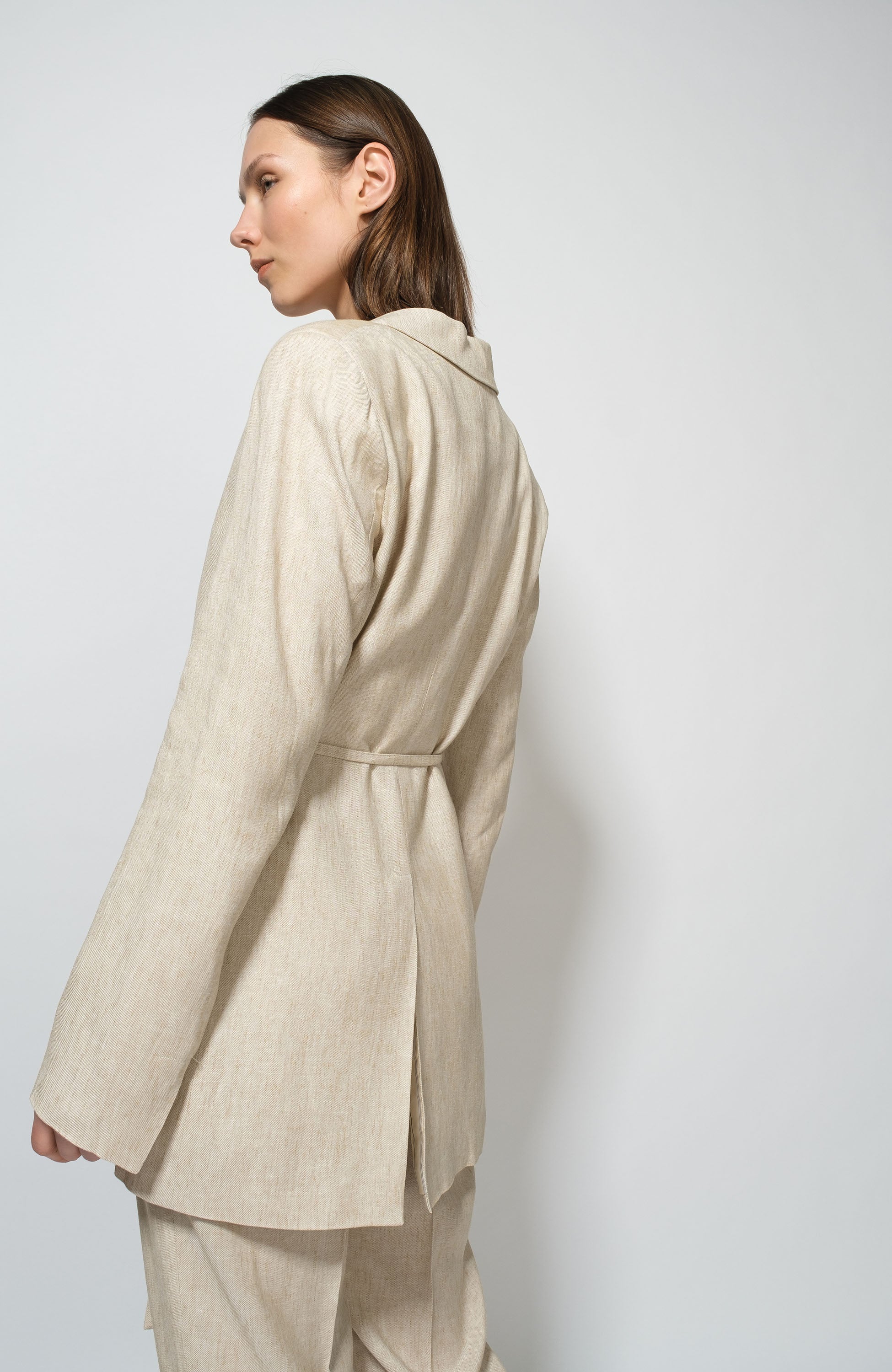 Erika cavallini Beige Belted linen blazer image 4