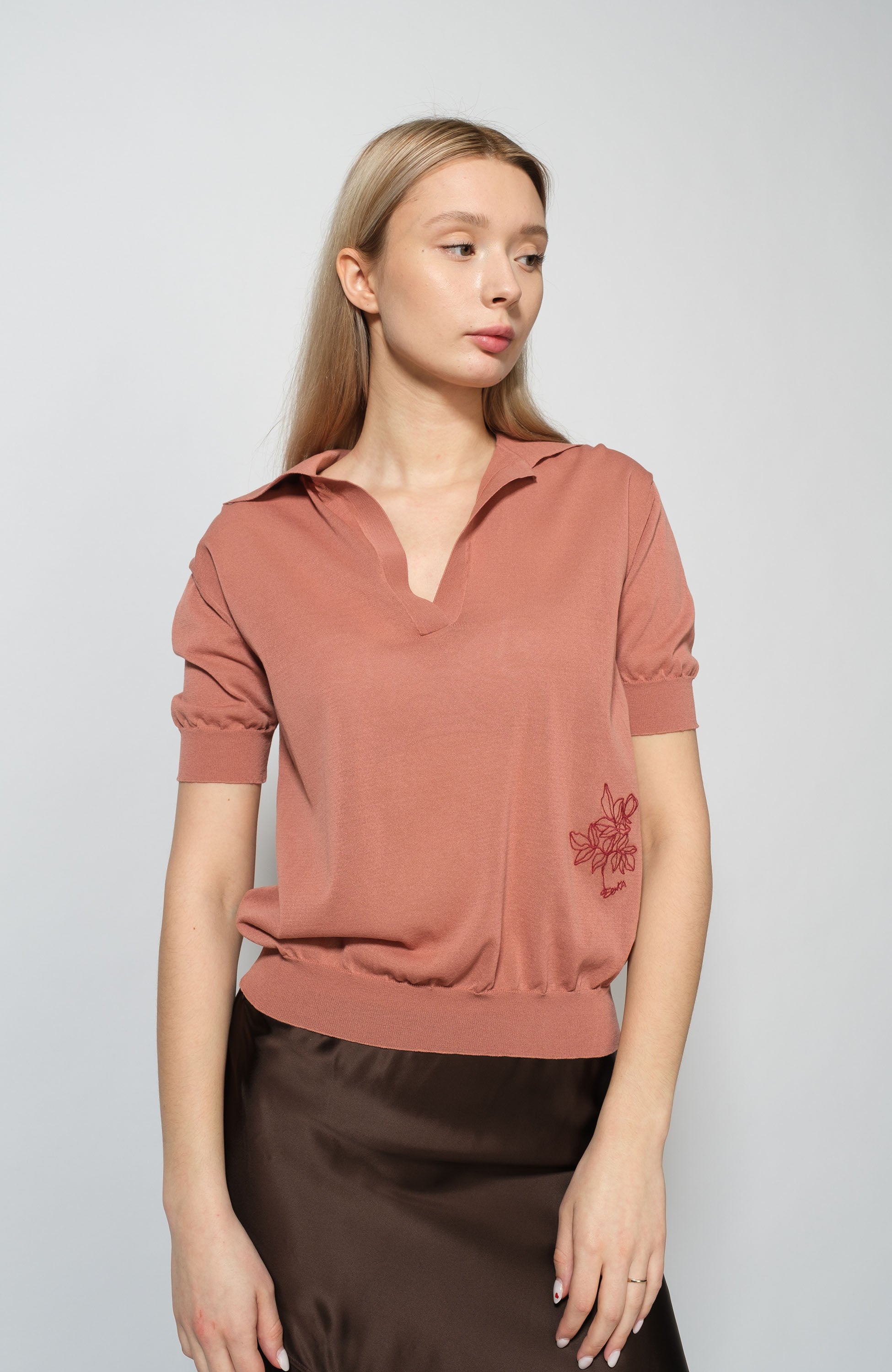 Embroidered poloneck blouse
