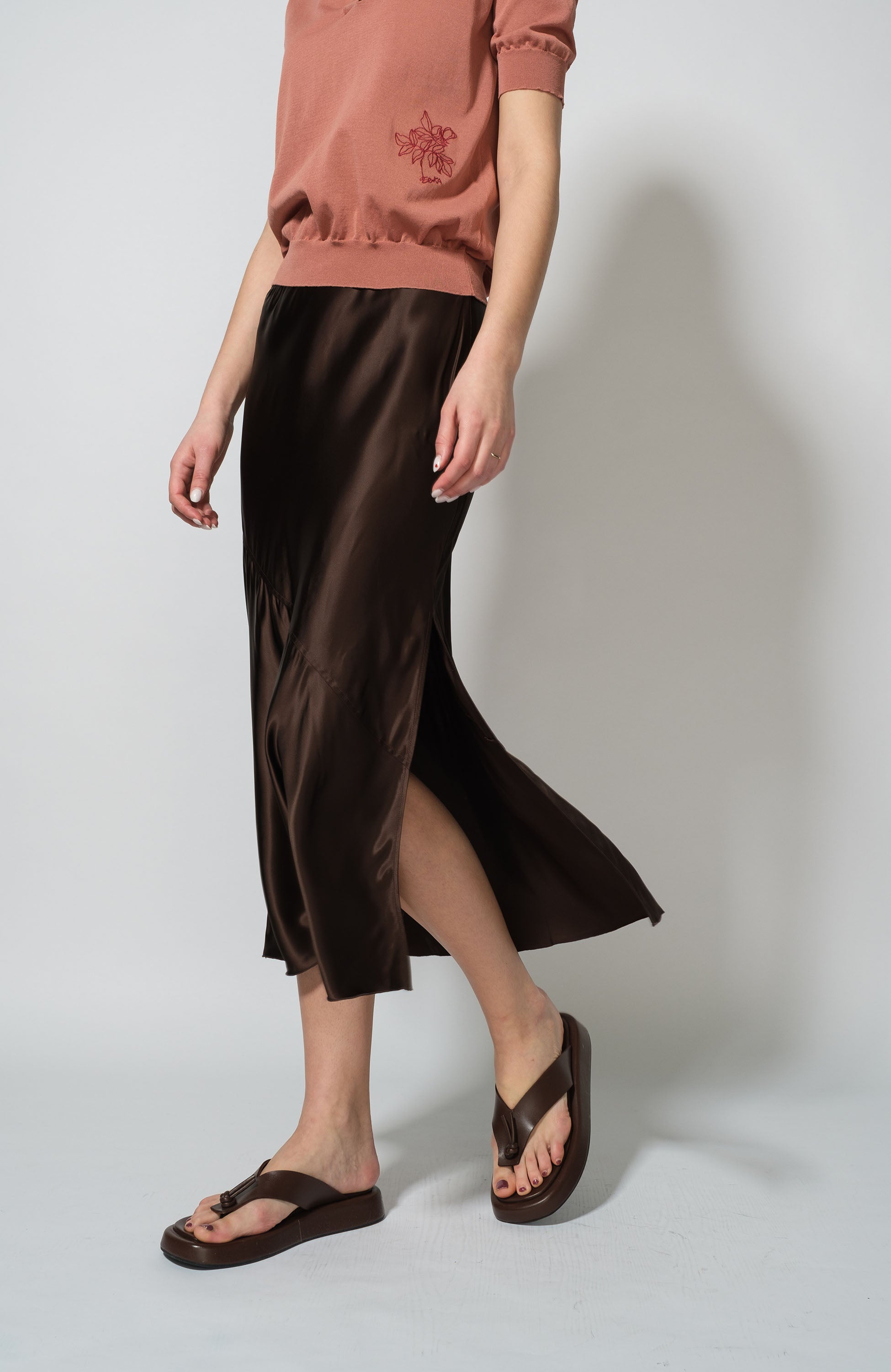 Erika cavallini Brown Satin midi skirt image 3