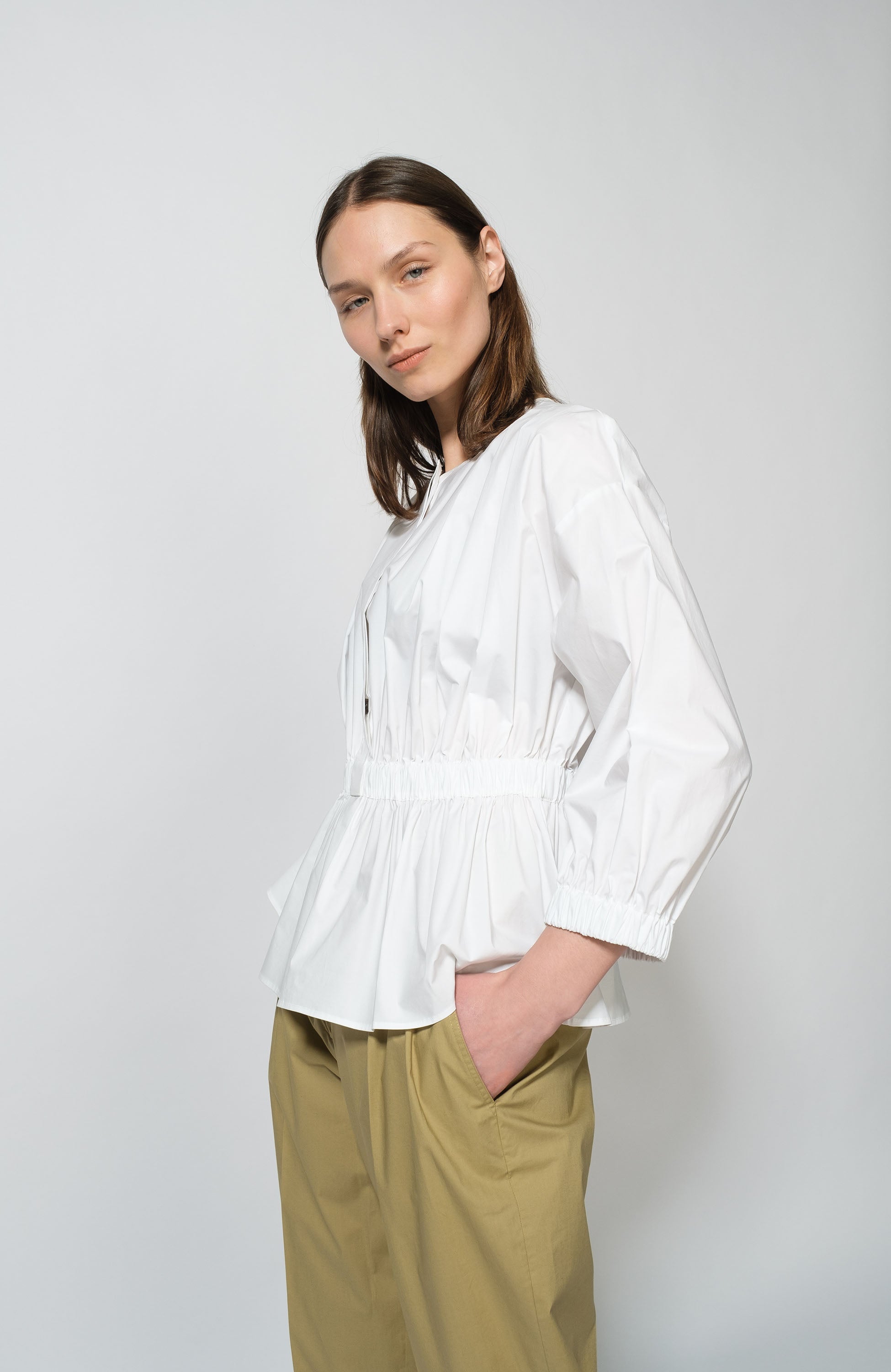 Erika cavallini White Peplum-hem cotton blouse image 3