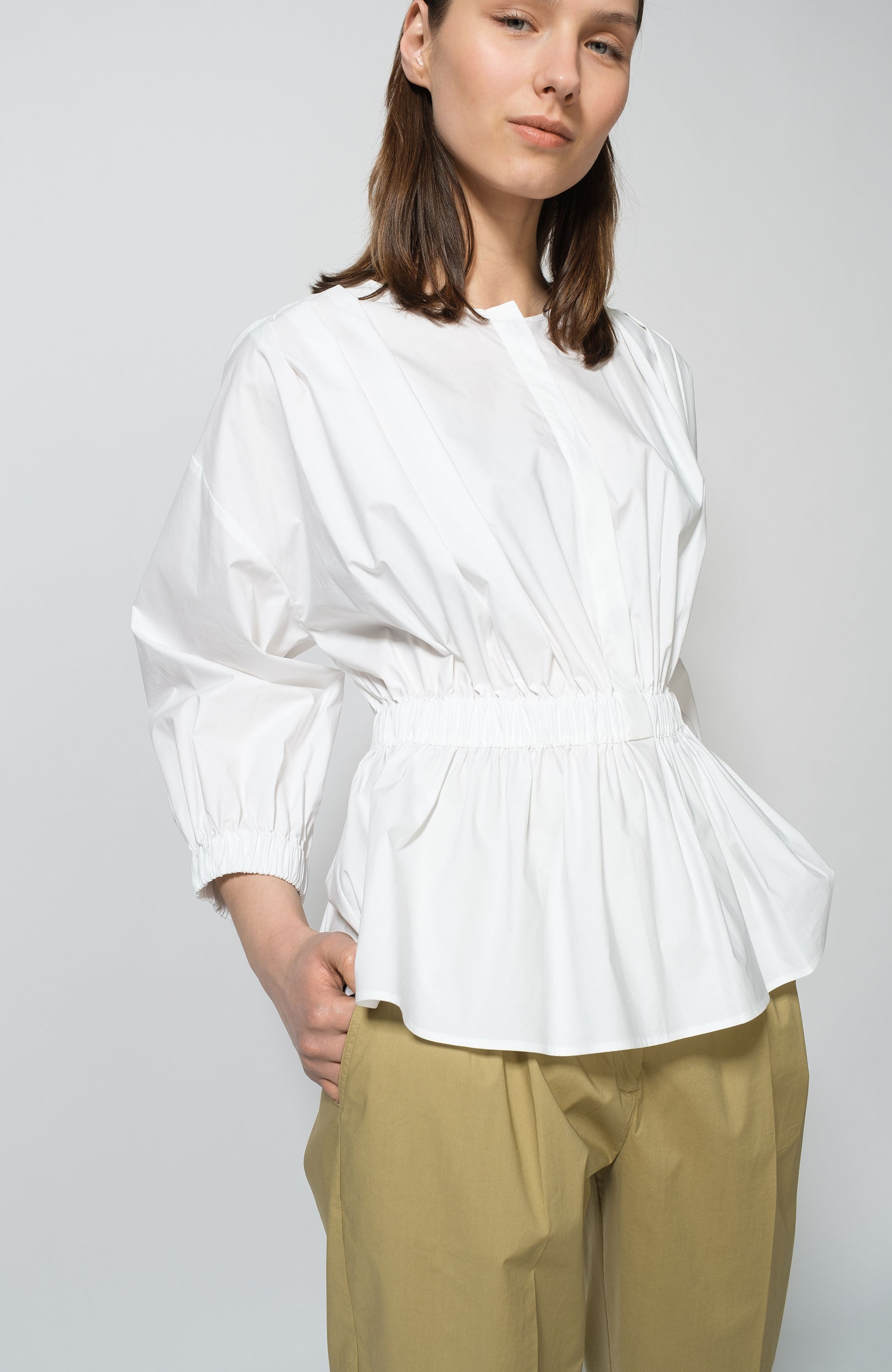 Erika cavallini White Peplum-hem cotton blouse image 4