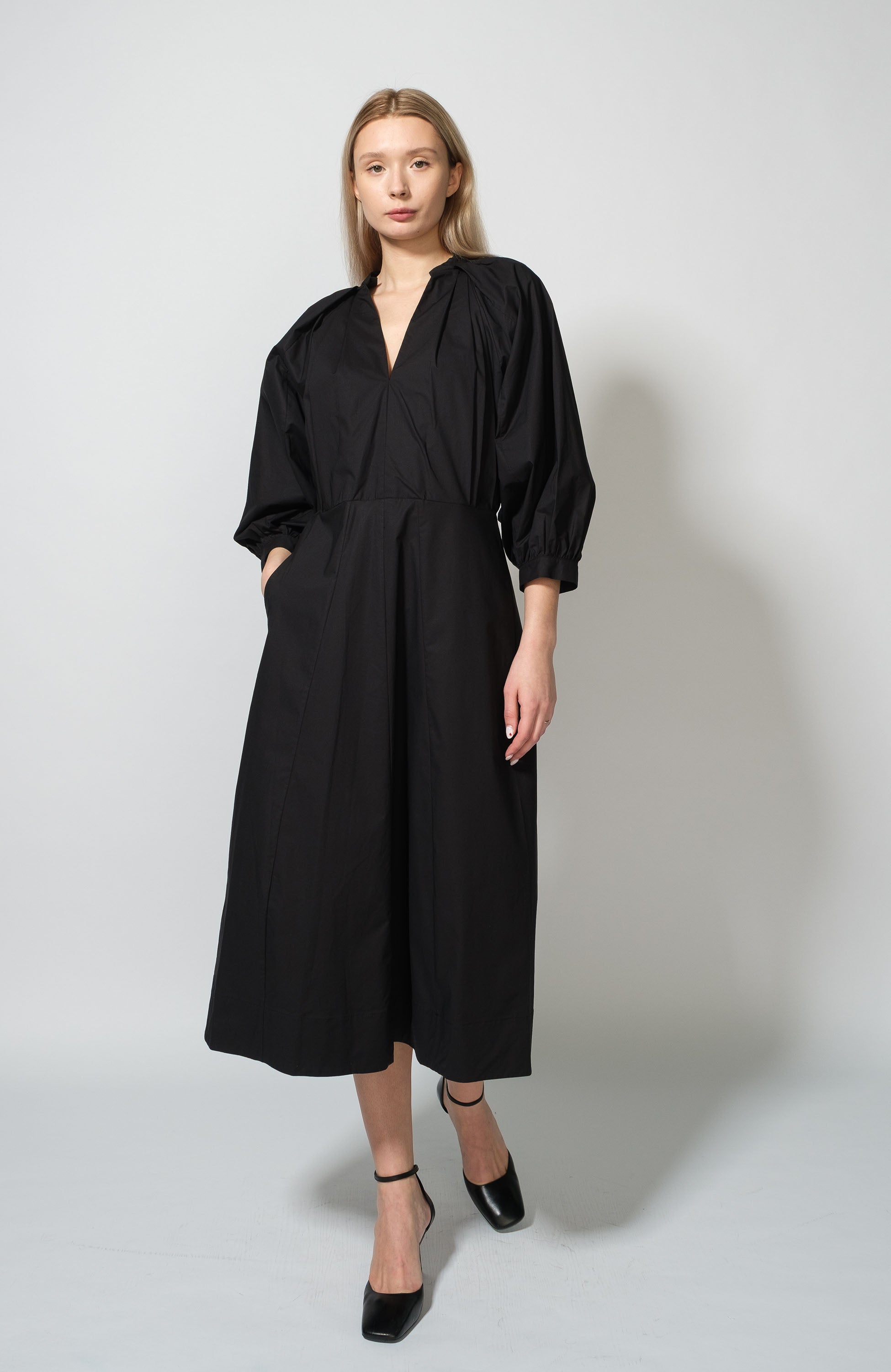 Erika cavallini Black Dart fold midi dress image 1