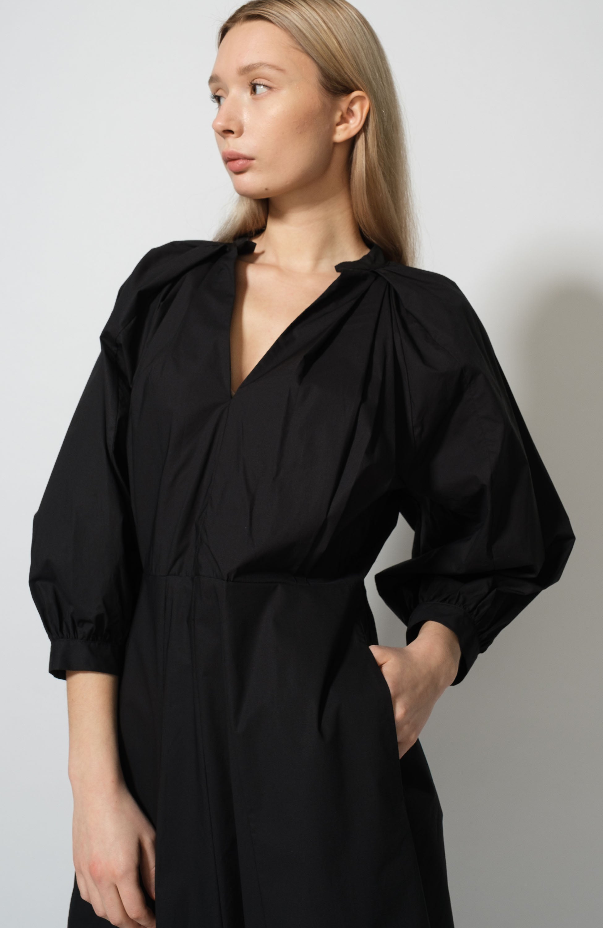 Erika cavallini Black Dart fold midi dress image 4