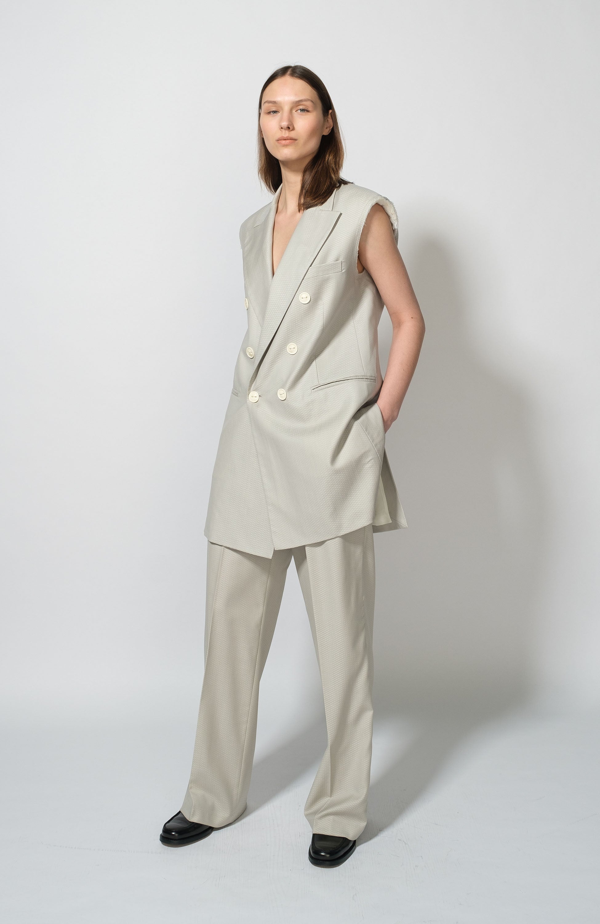 Erika cavallini Grey Logo waistband straight trousers image 1